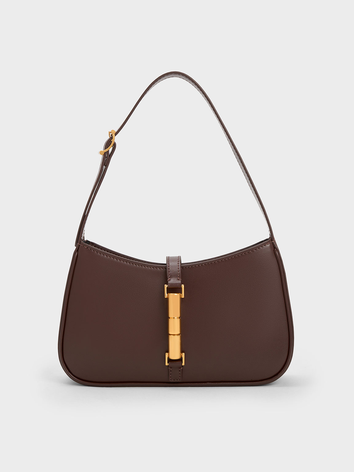 Charles & Keith Cesia Metallic Accent Shoulder Bag In Dark Brown | ModeSens