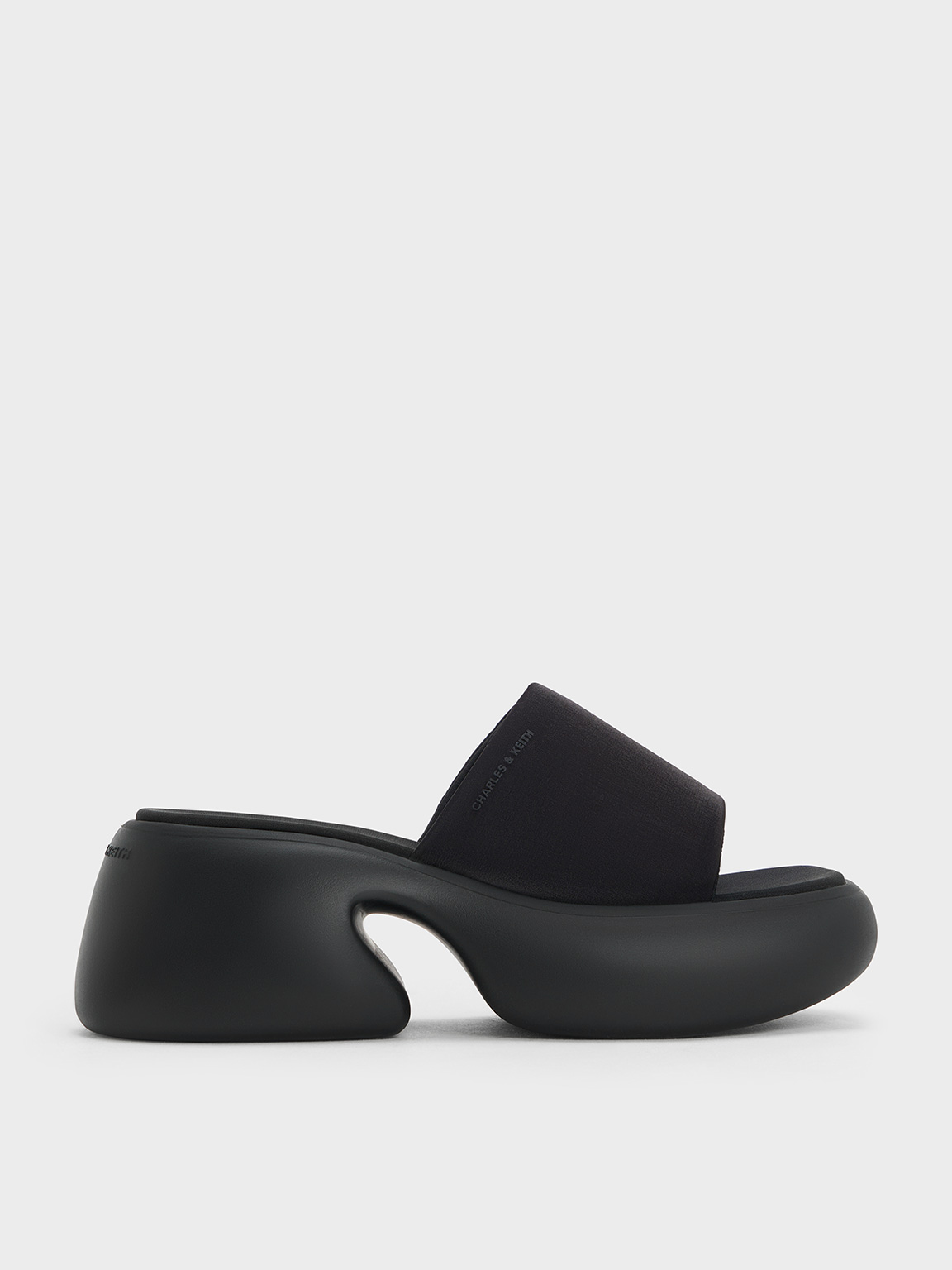 Shop Charles & Keith - Baxie Silk Platform Mules In Black Textured