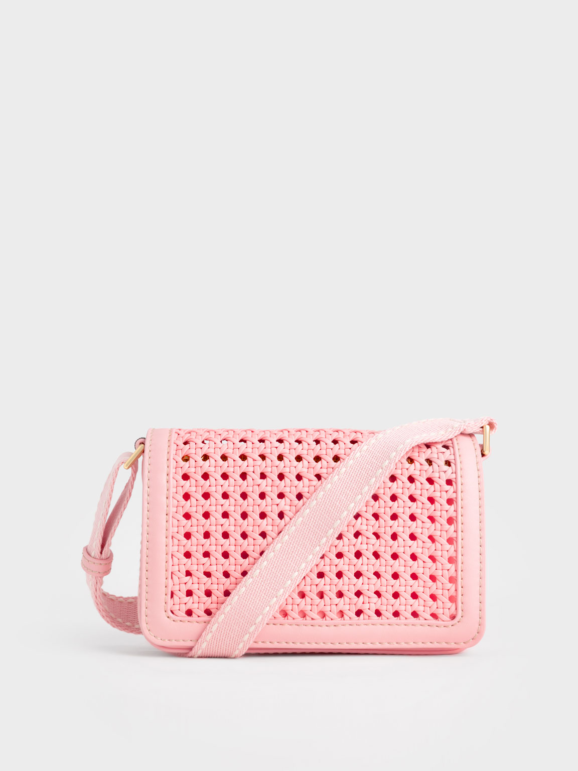 Charles & Keith Cecily Woven Shoulder Bag In Light Pink