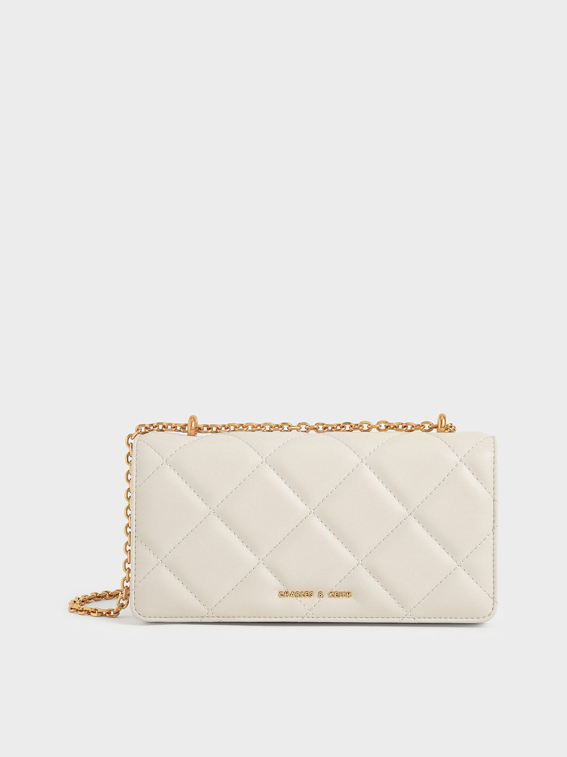 

Chain Handle Quilted Long Wallet, Cream