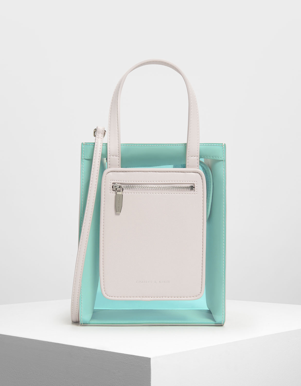 

Zipper Compartment Transparent Bag, Light pink