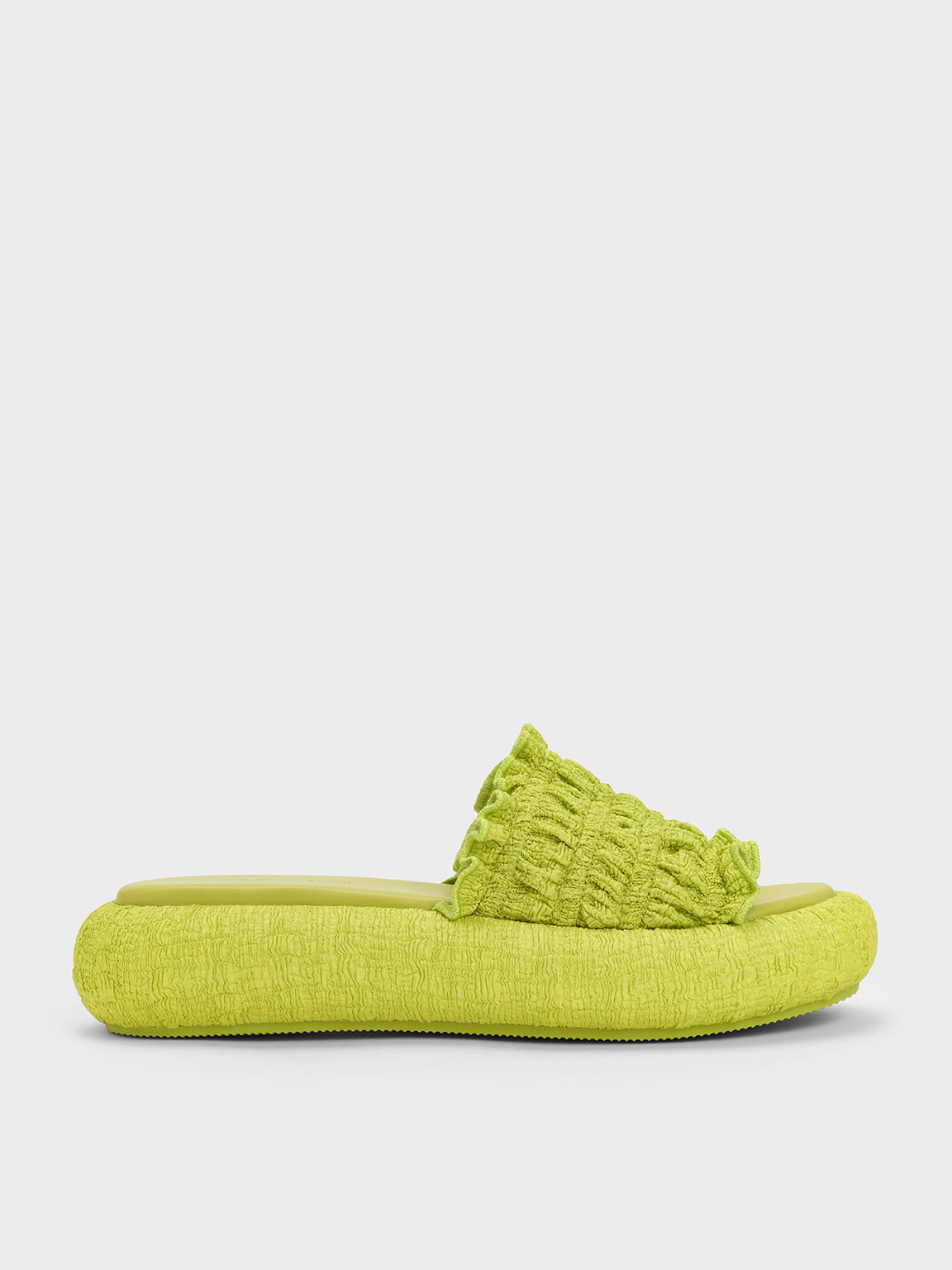Charles & Keith Nuala Ruched Flatforms In Lime