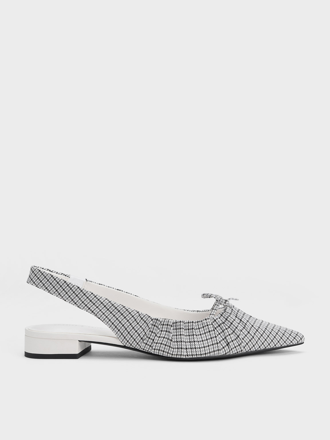 Charles & Keith Checkered Bow Ruched Slingback Flats In Multi