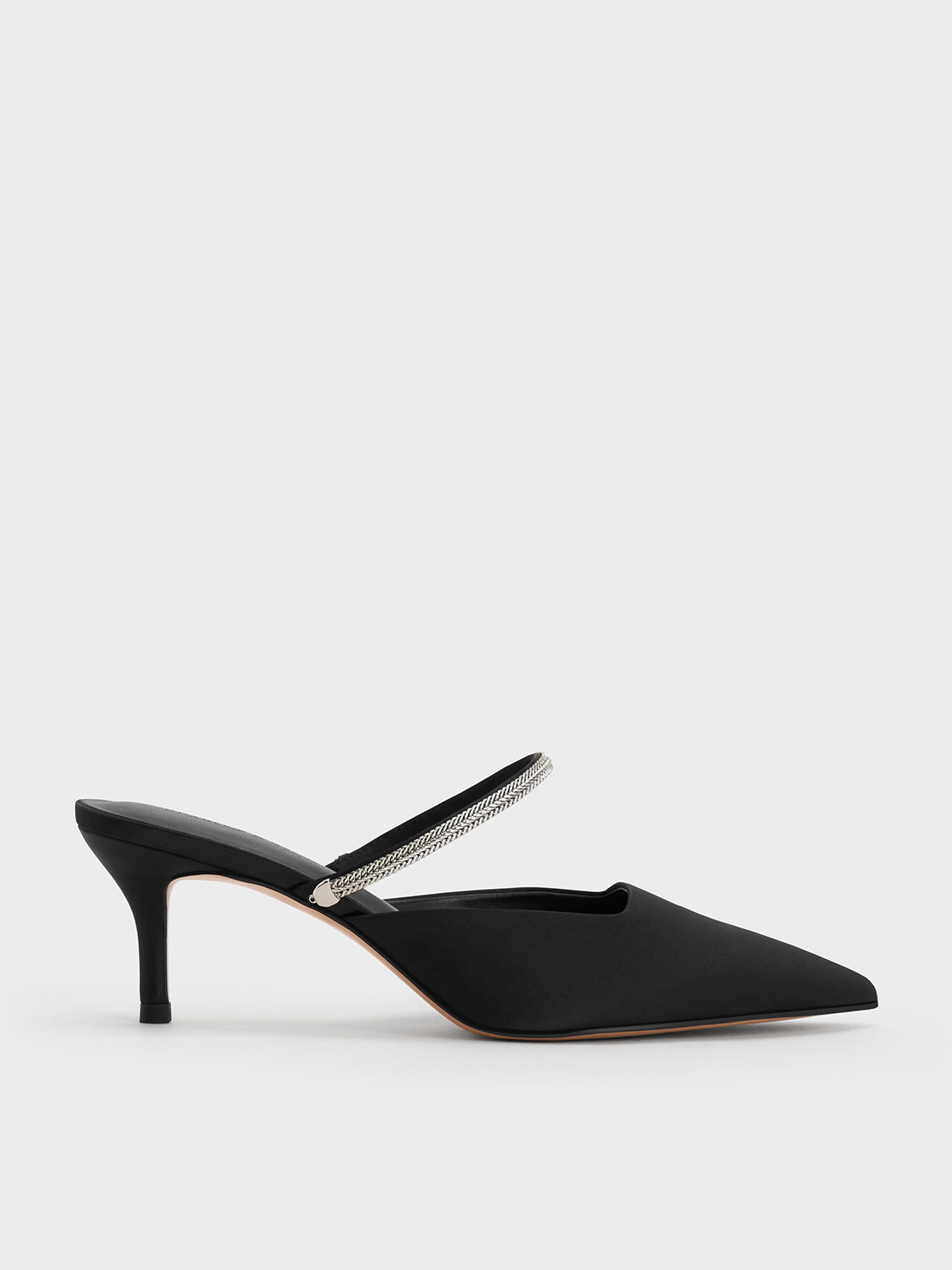 Satin Braided-Strap Pointed-Toe Mules