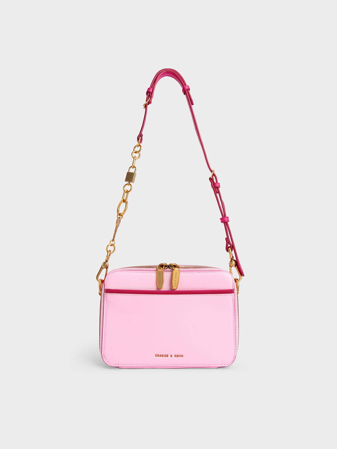 Charles & Keith Lock & Key Chain Handle Bag In Pink