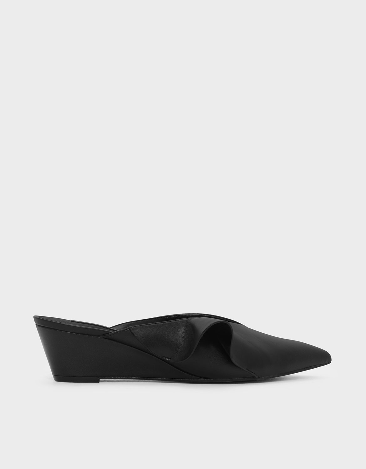 

Ruffle Detail Low Wedge Mules, Black