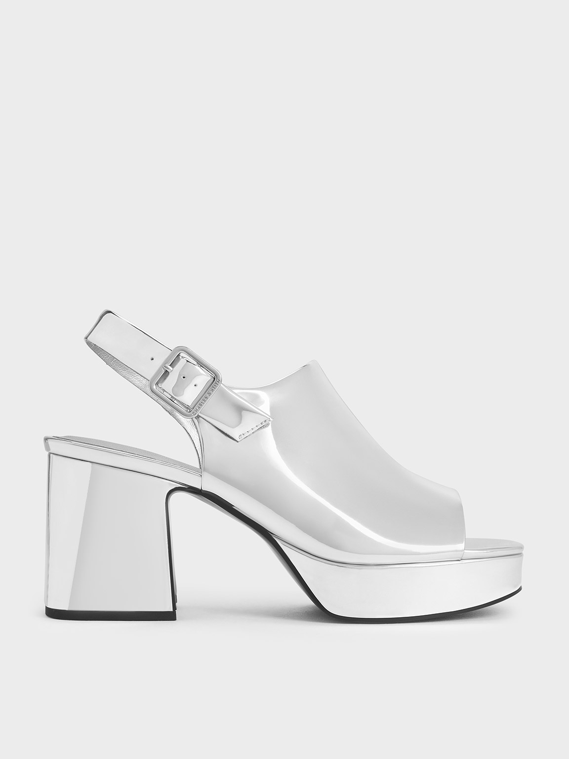 Shop Charles & Keith - Metallic Peep-toe Platform Sandals In Silver