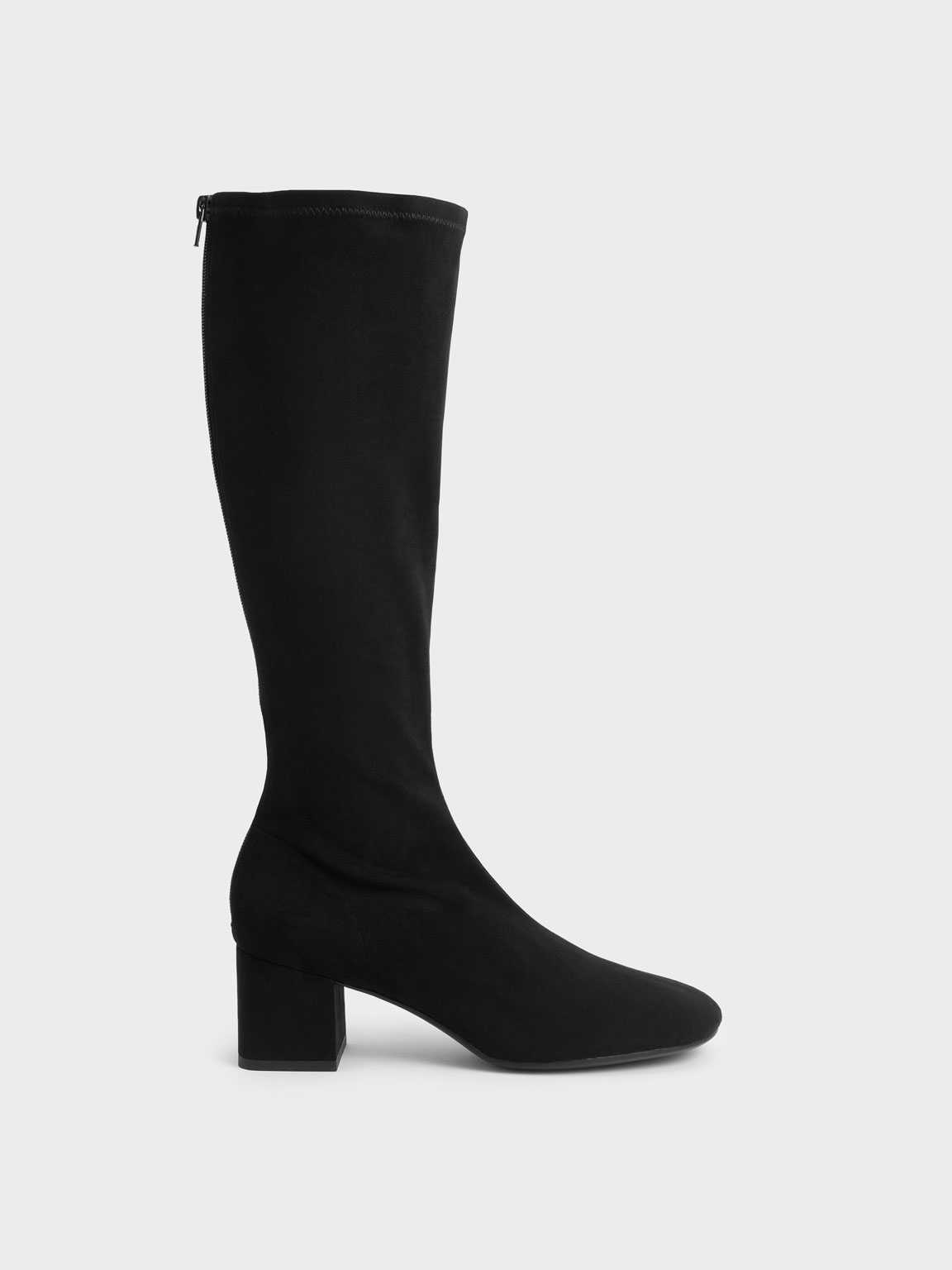 Charles & Keith Textured Block Heel Knee Boots In Black Textured