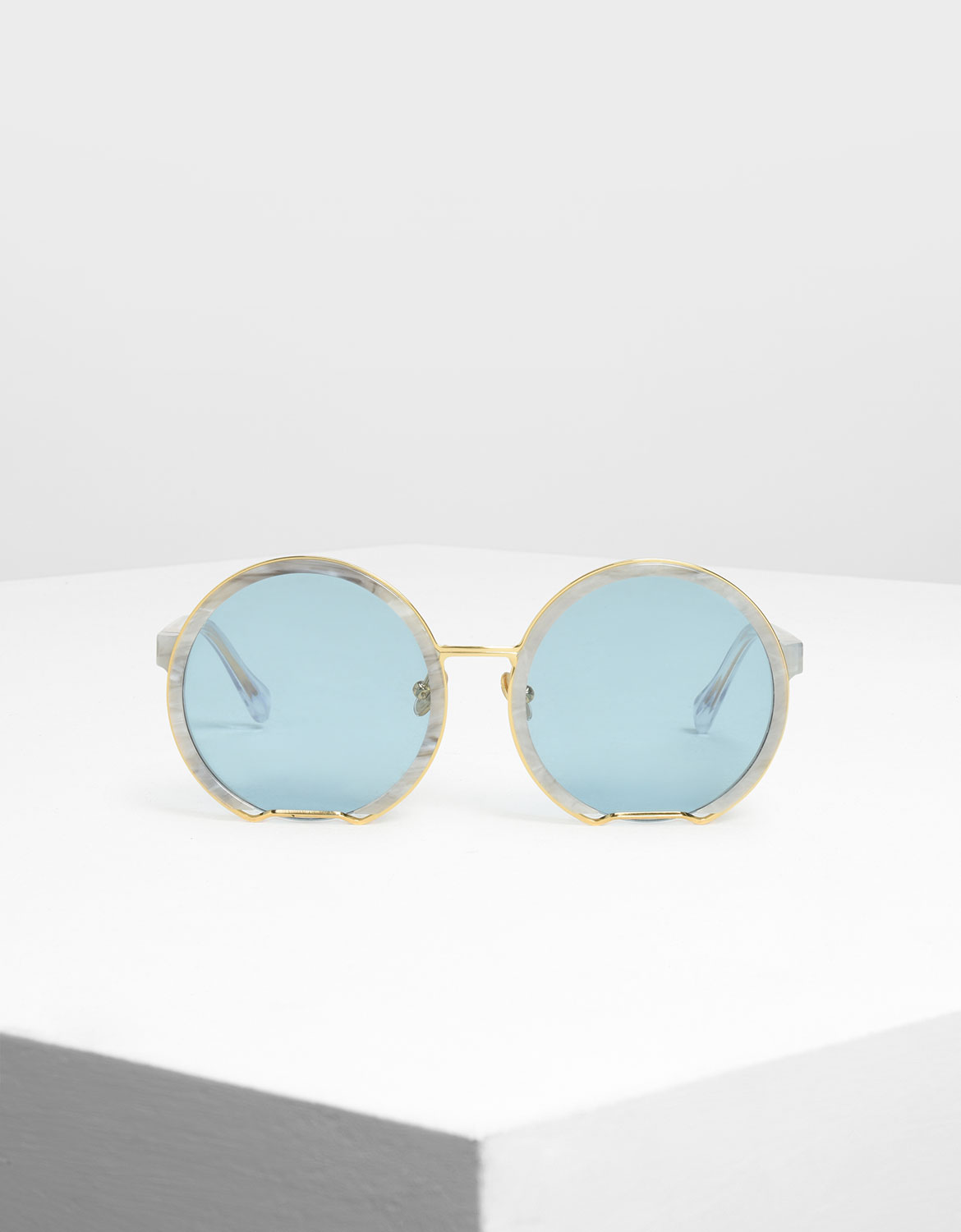 

Cut Off Frame Round Sunglasses, White