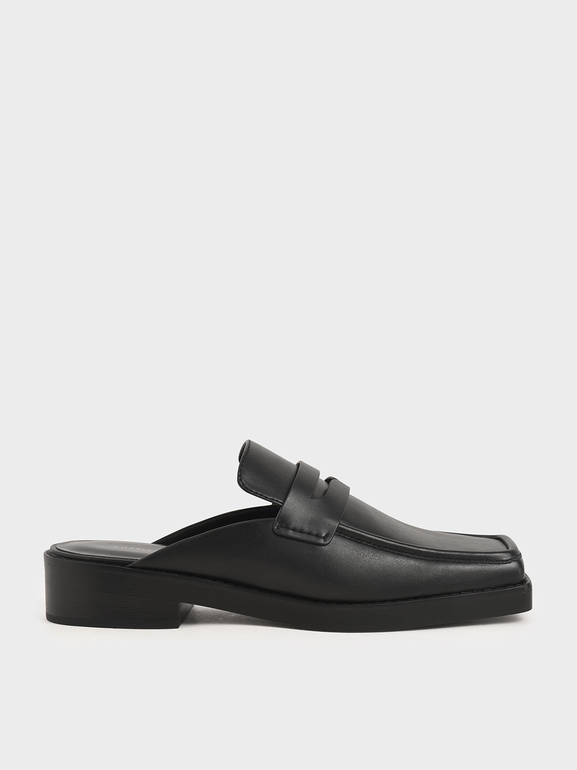 

Square Toe Penny Loafer Mules, Black
