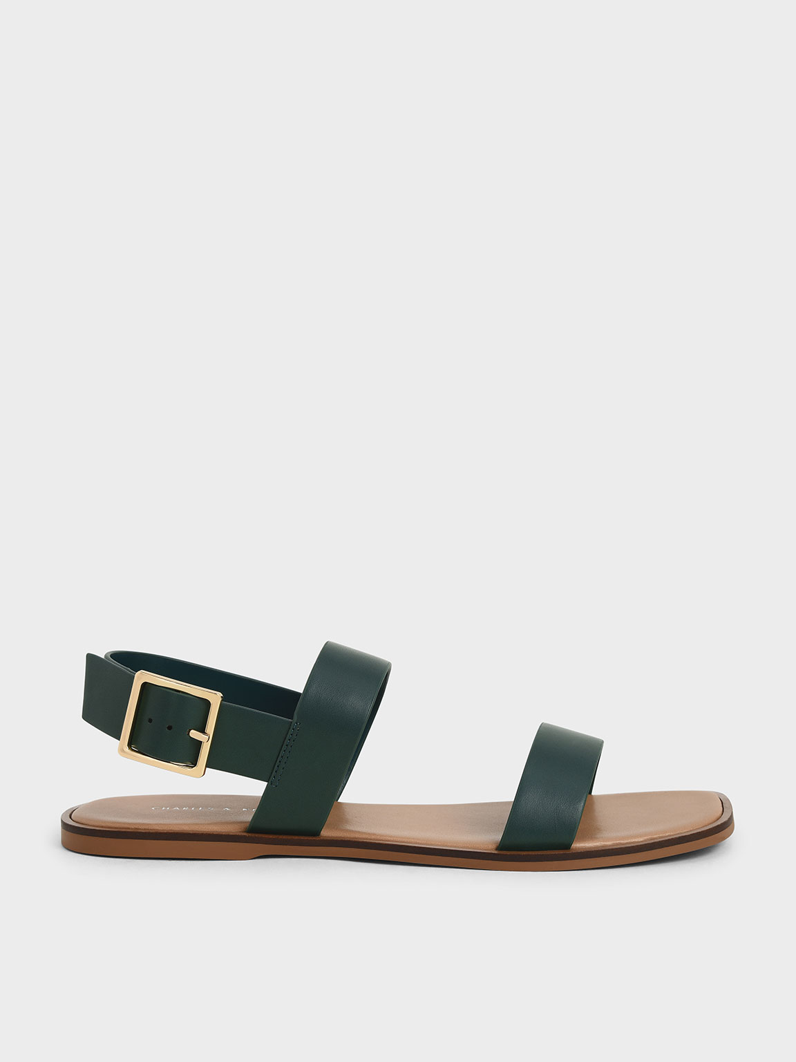 

Buckle Ankle Strap Flat Sandals, Green