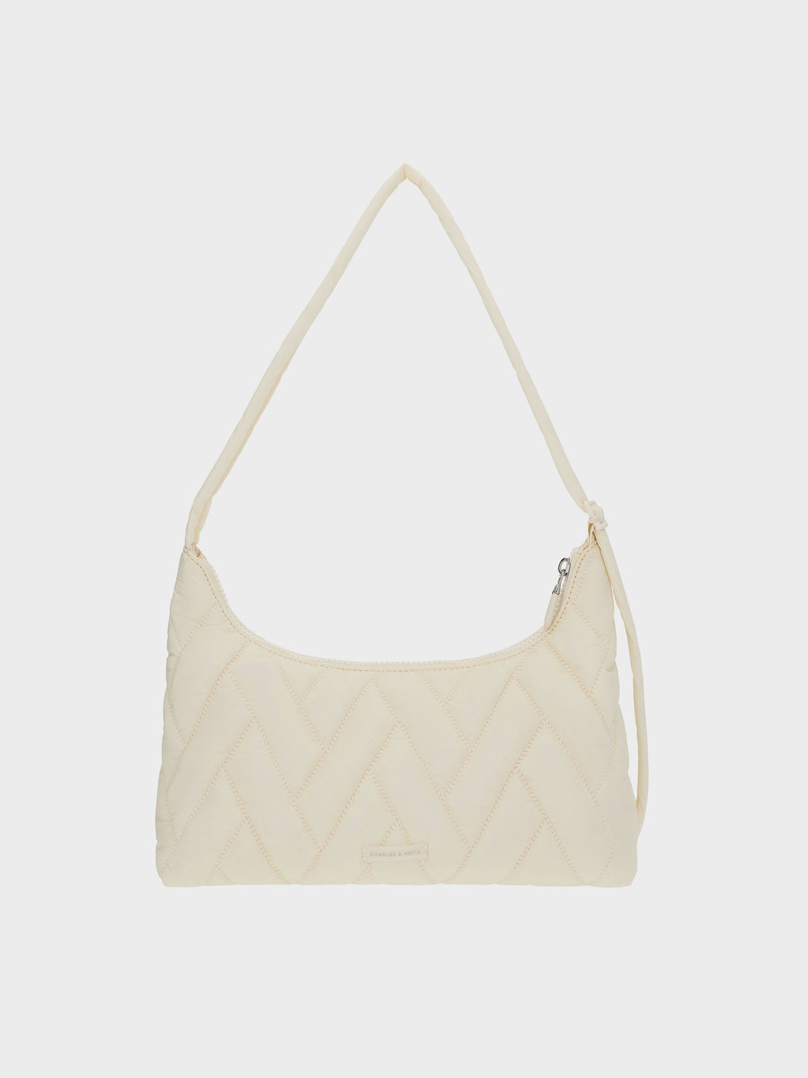 Charles & Keith - Nylon Chevron Shoulder Bag In Cream