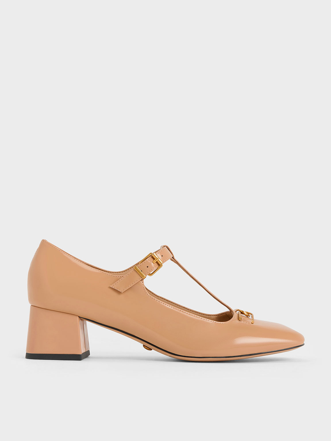 Charles & Keith Gabine Leather T-bar Mary Jane Pumps In Nude