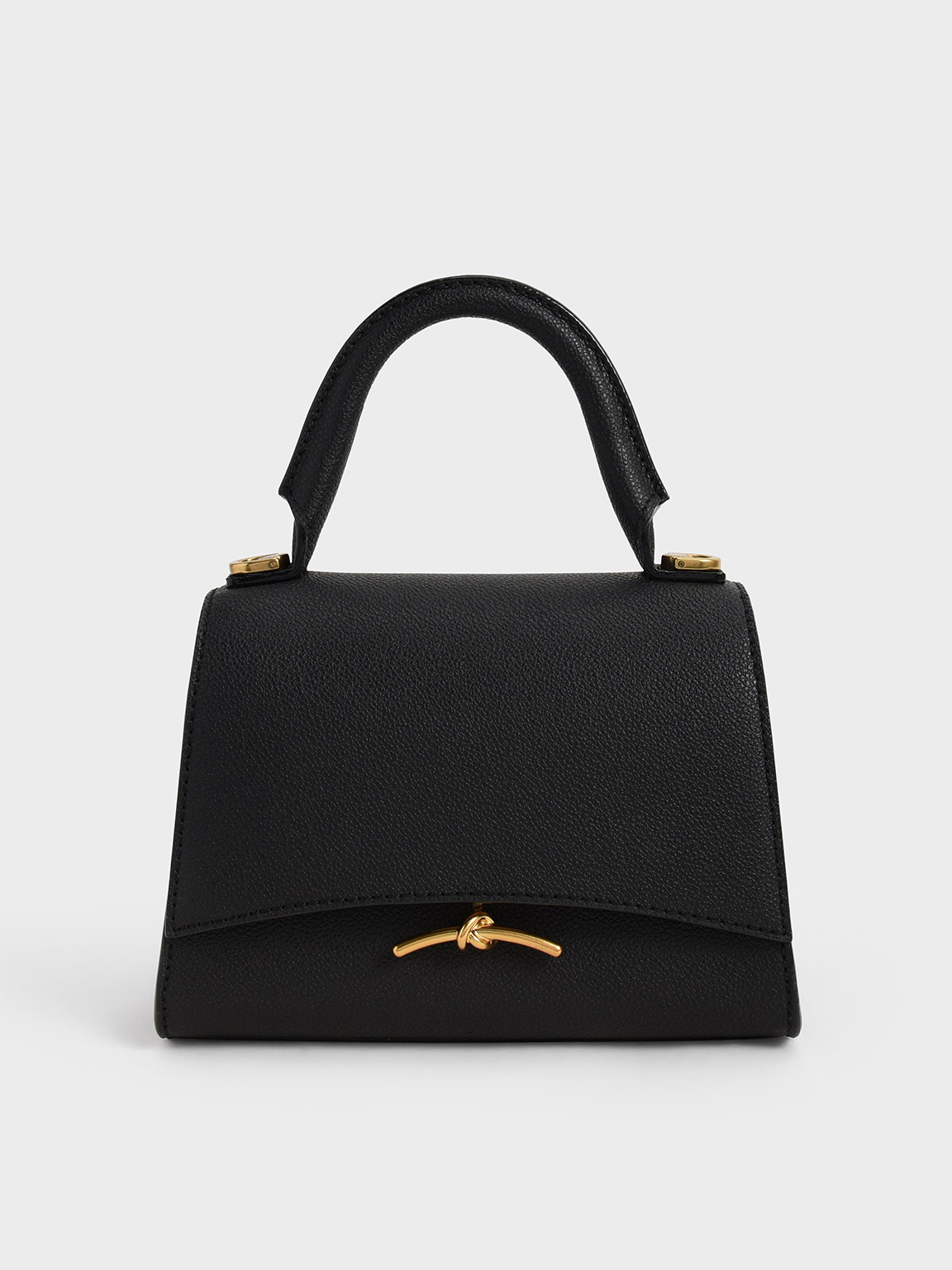Black Huxley Metallic Push-Lock Top Handle Bag | CHARLES & KEITH UK