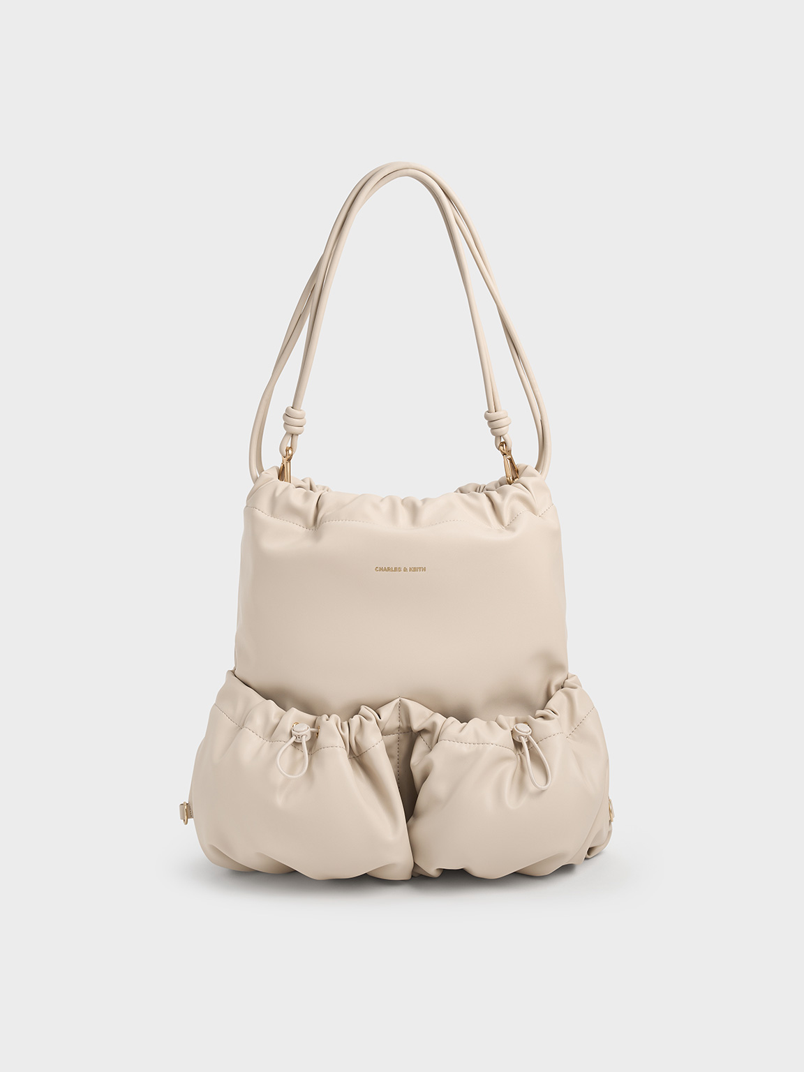Charles & Keith - Maisy Ruched Drawstring Backpack In Oat