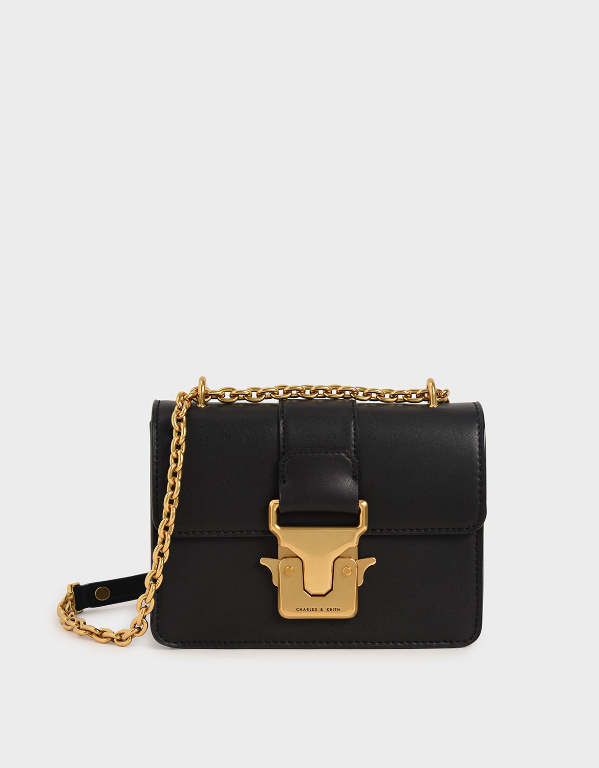 

Double Handle Metallic Push-Lock Shoulder Bag, Black
