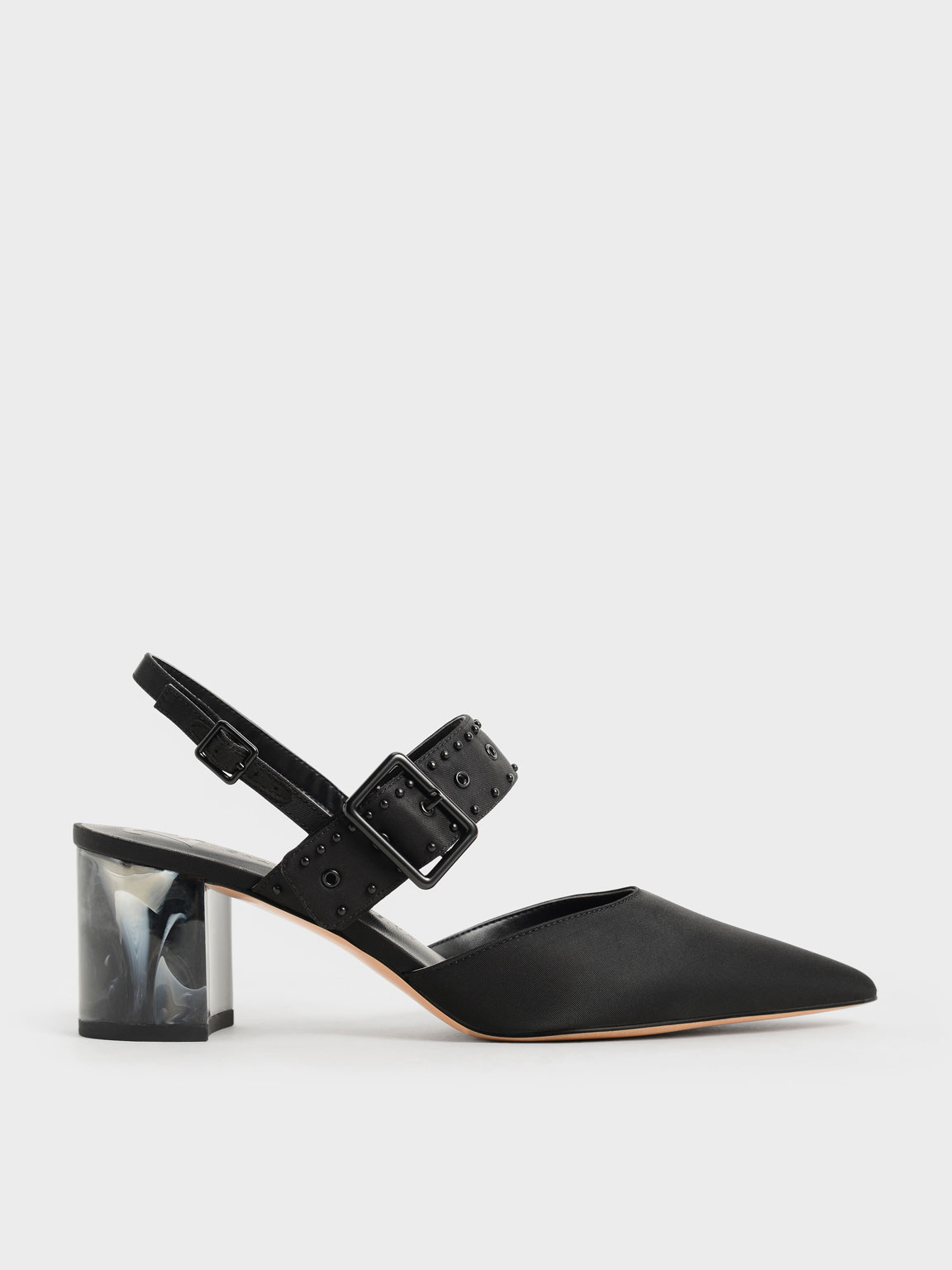 

The Anniversary Series: Sepphe Recycled Nylon Grommet Slingback Pumps, Black