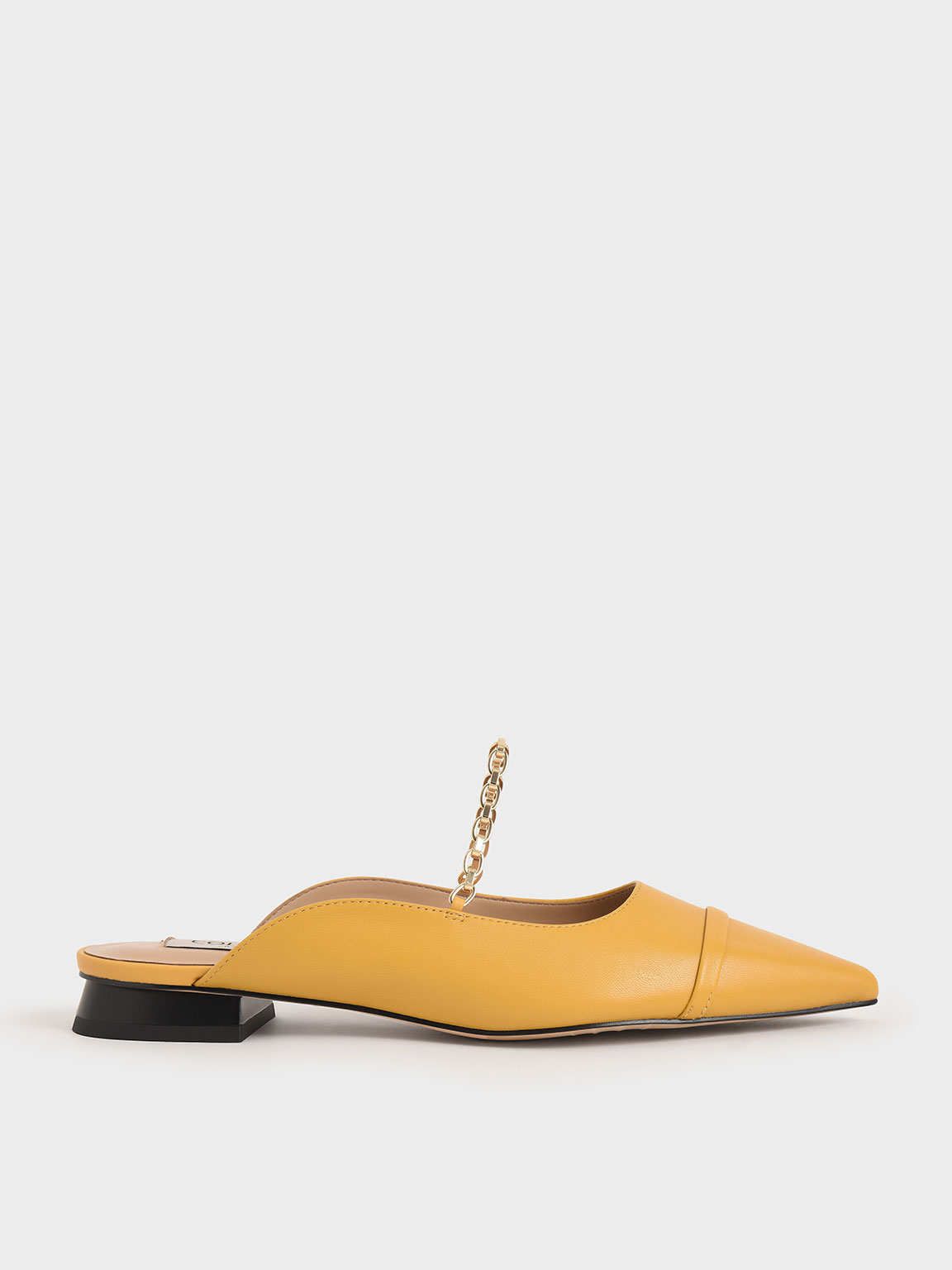 

Leather Chain Link Flat Mules, Yellow