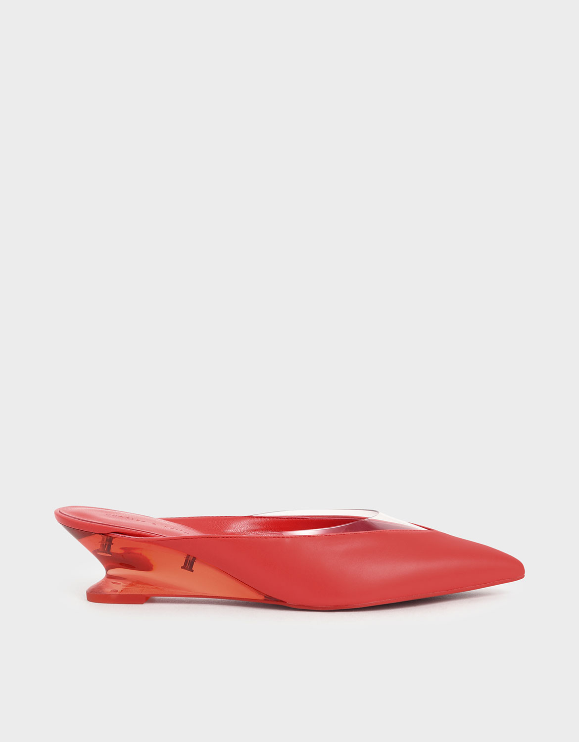 

See-Through Effect Pointed Toe Mules, Red