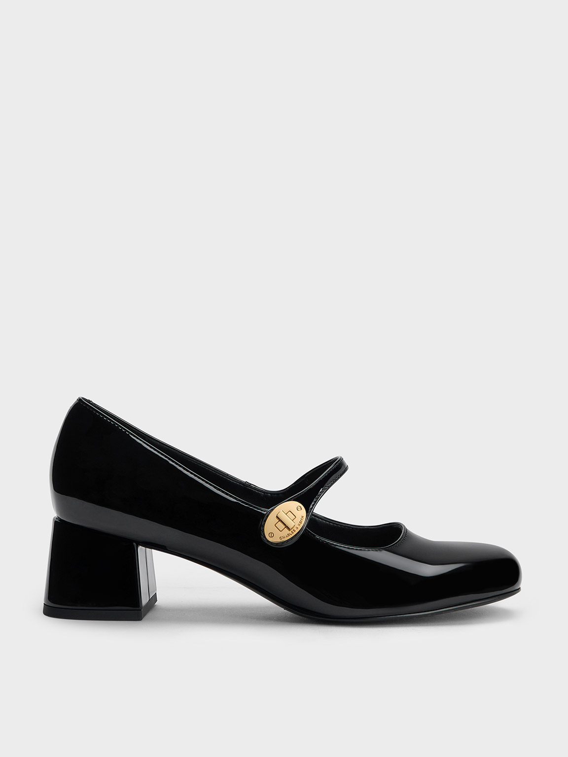Black Hettie Patent Metallic-Buckle Block-Heel Mary Janes | CHARLES & KEITH UK