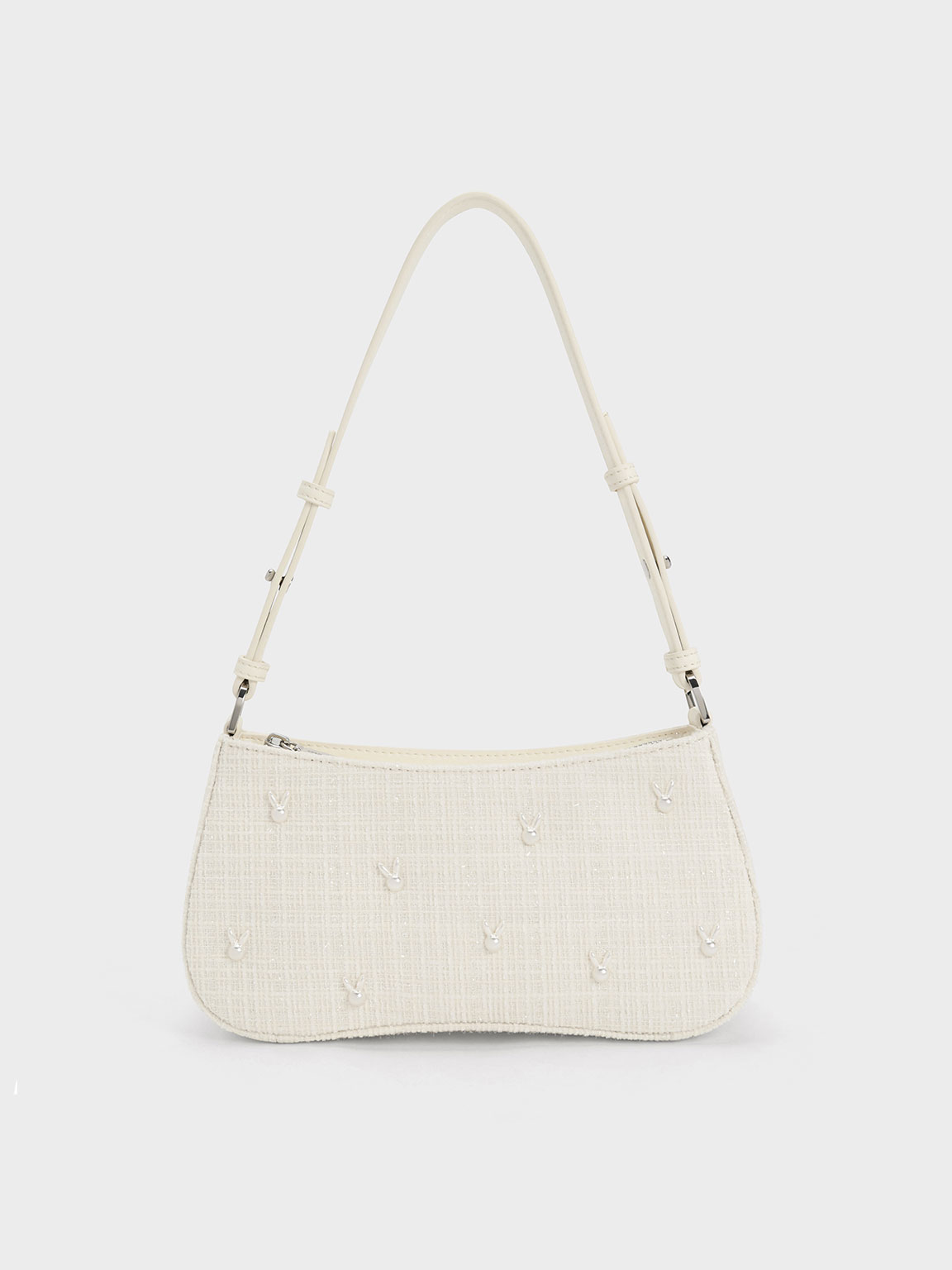 Charles Keith Bunny Tweed Shoulder Bag In Chalk ModeSens