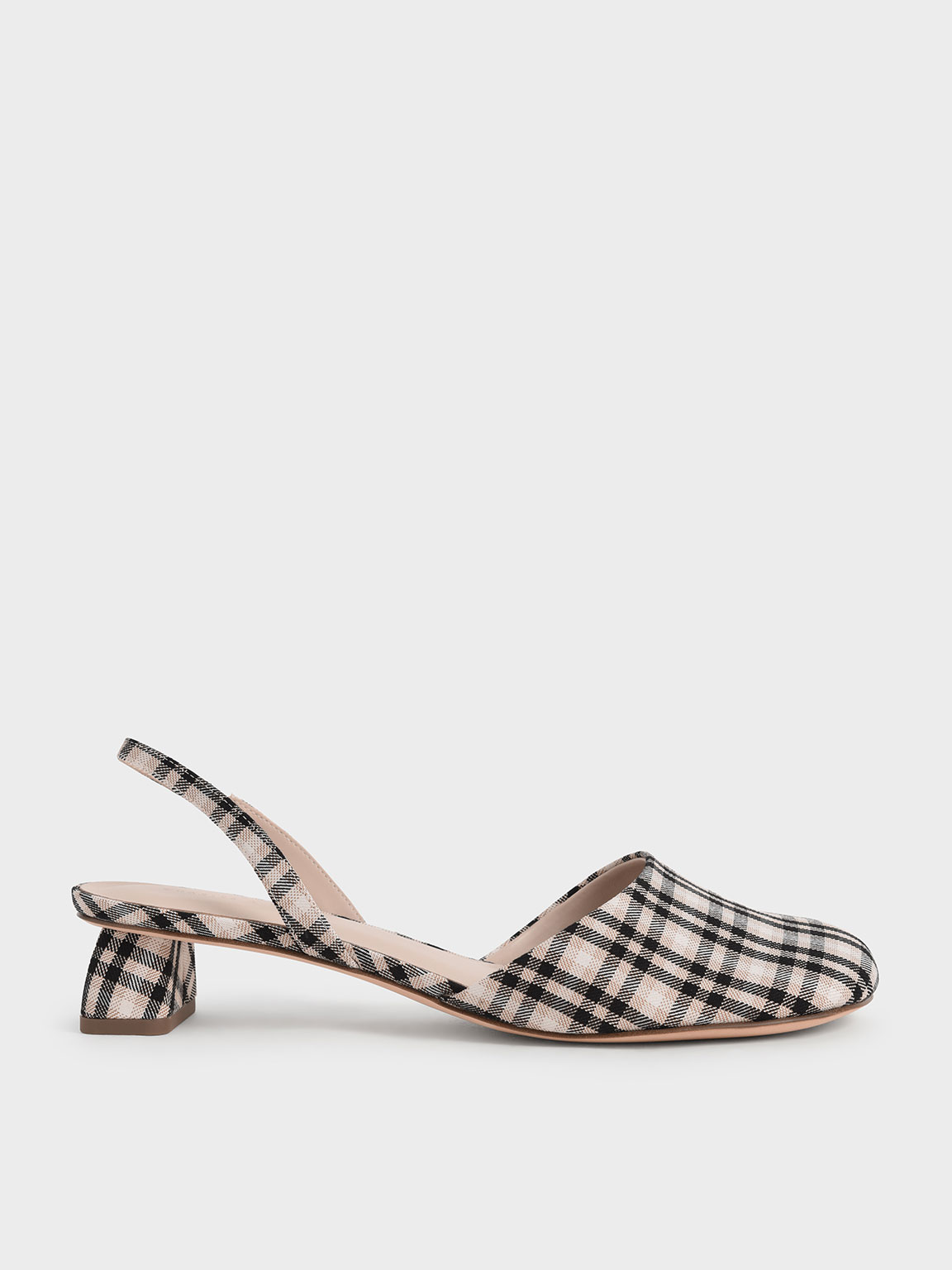 

Check-Print Round Toe Slingback Pumps