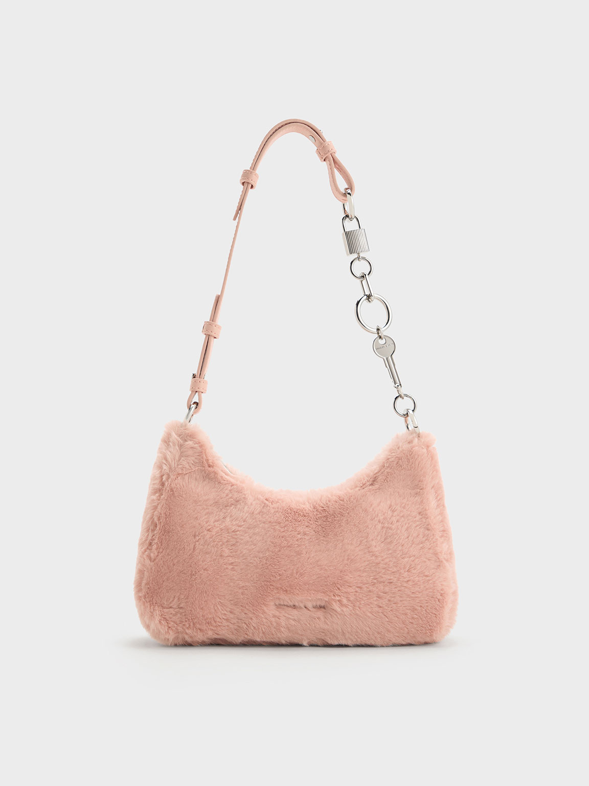 Furry Lock & Key Chain Handle Bag