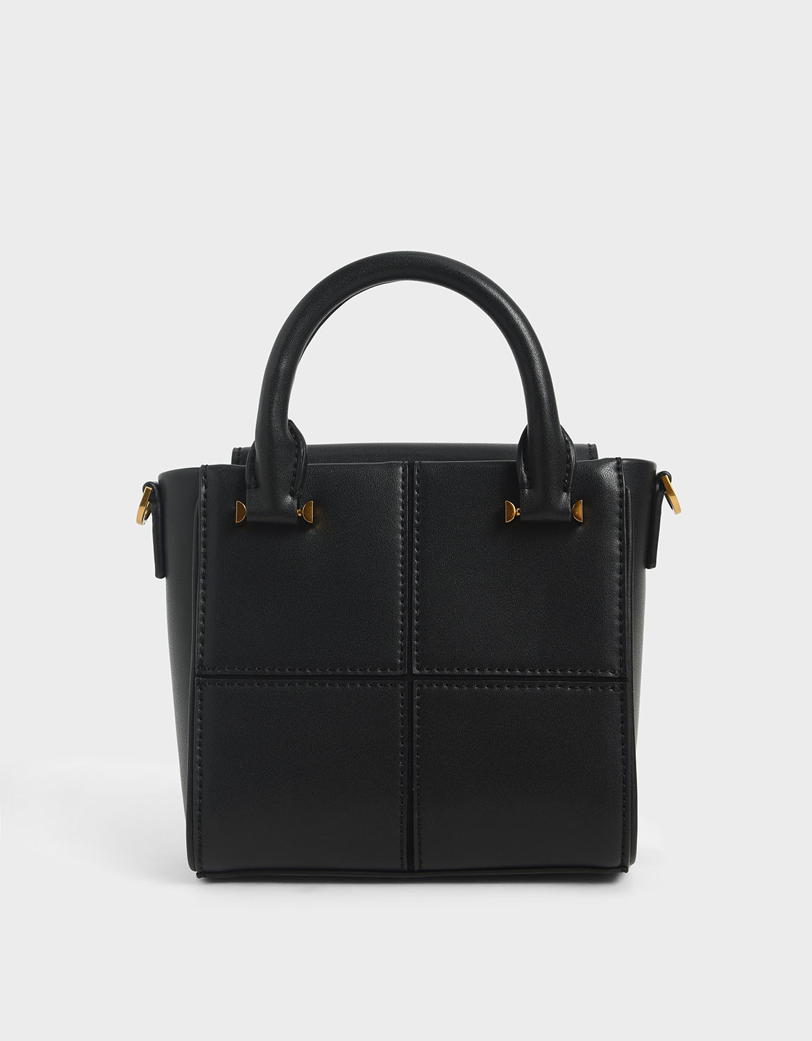 

Textured Panelled Top Handle Bag, Black