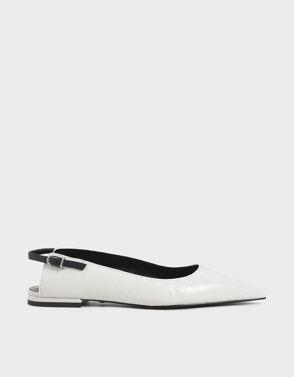 

Croc-Effect Leather Ballerina Flats, White