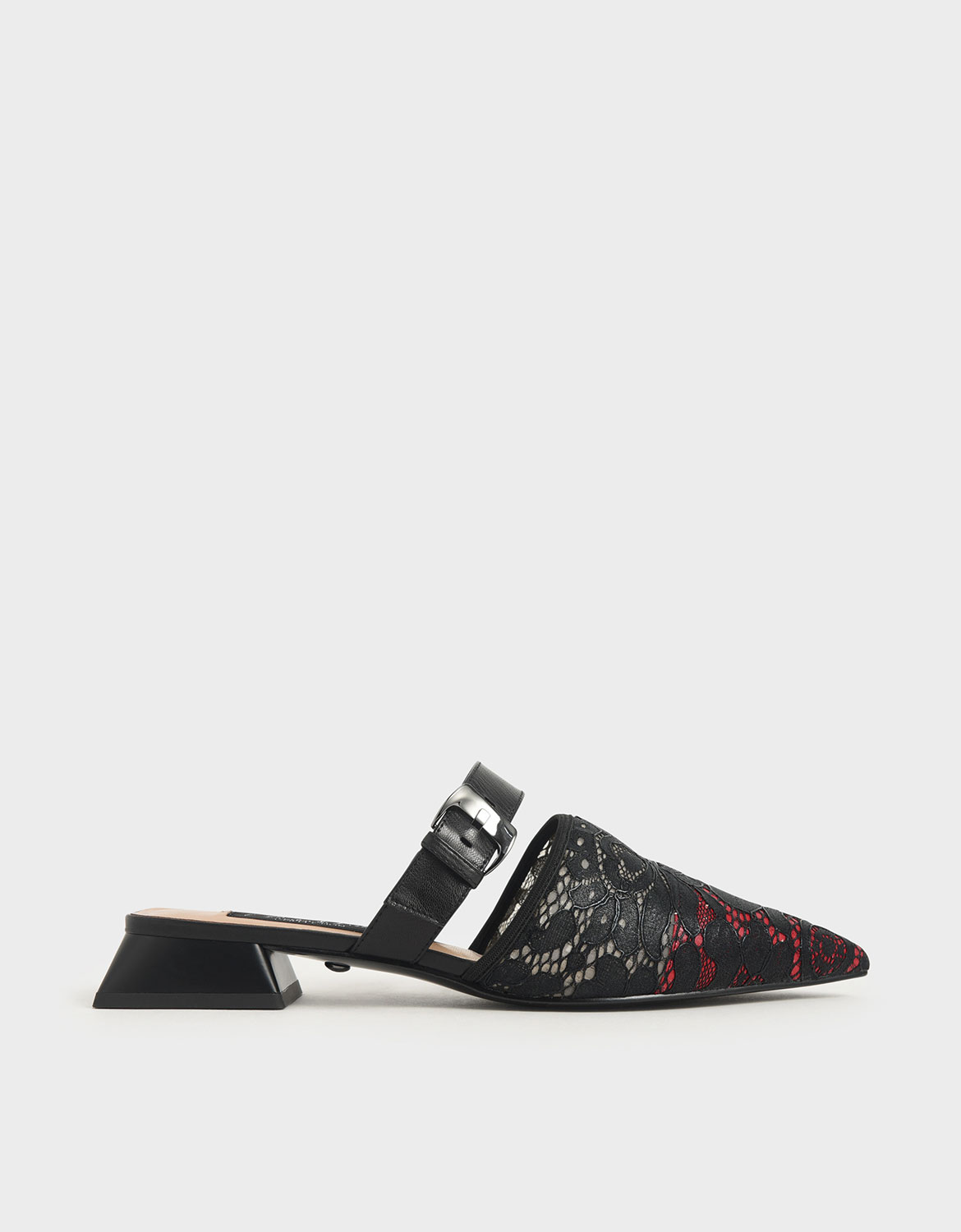 

Leather Lace Pointed Mules, Red