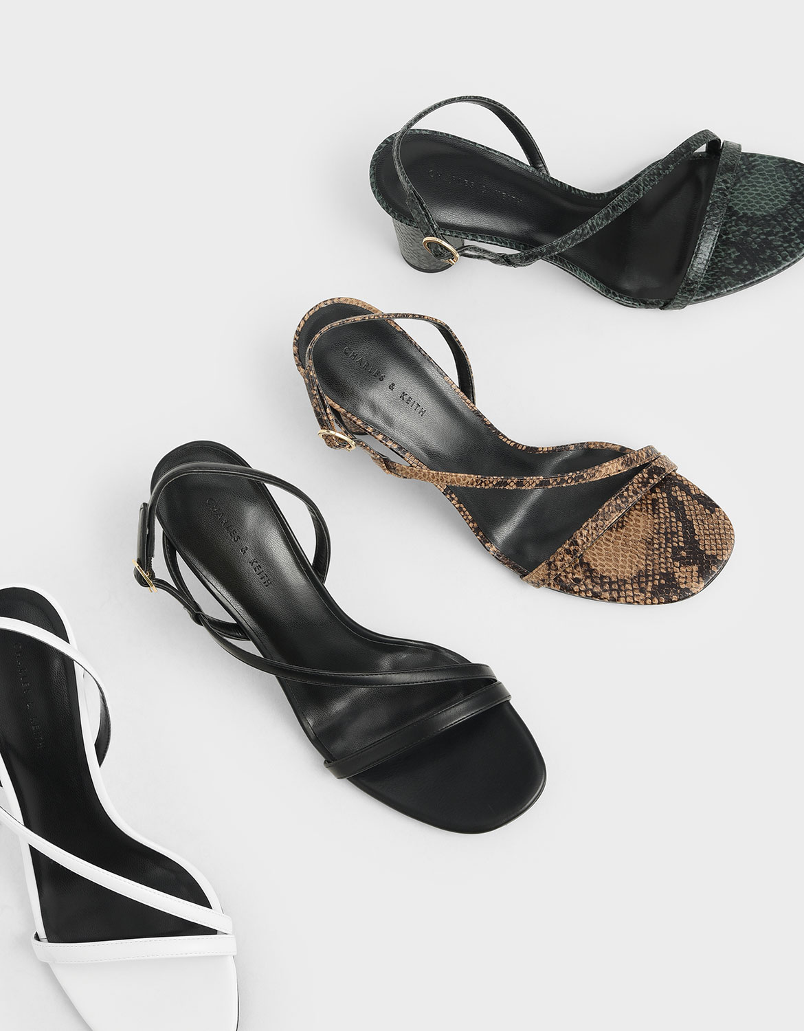 

Asymmetric Strap Cylindrical Heel Sandals, Black
