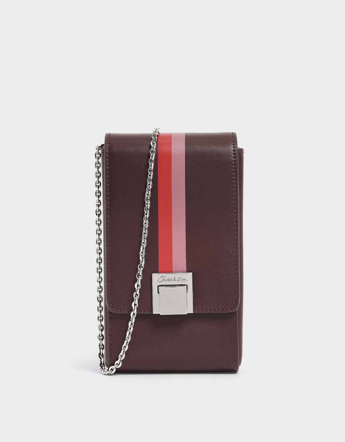 

Striped Elongated Leather Crossbody Bag, Prune