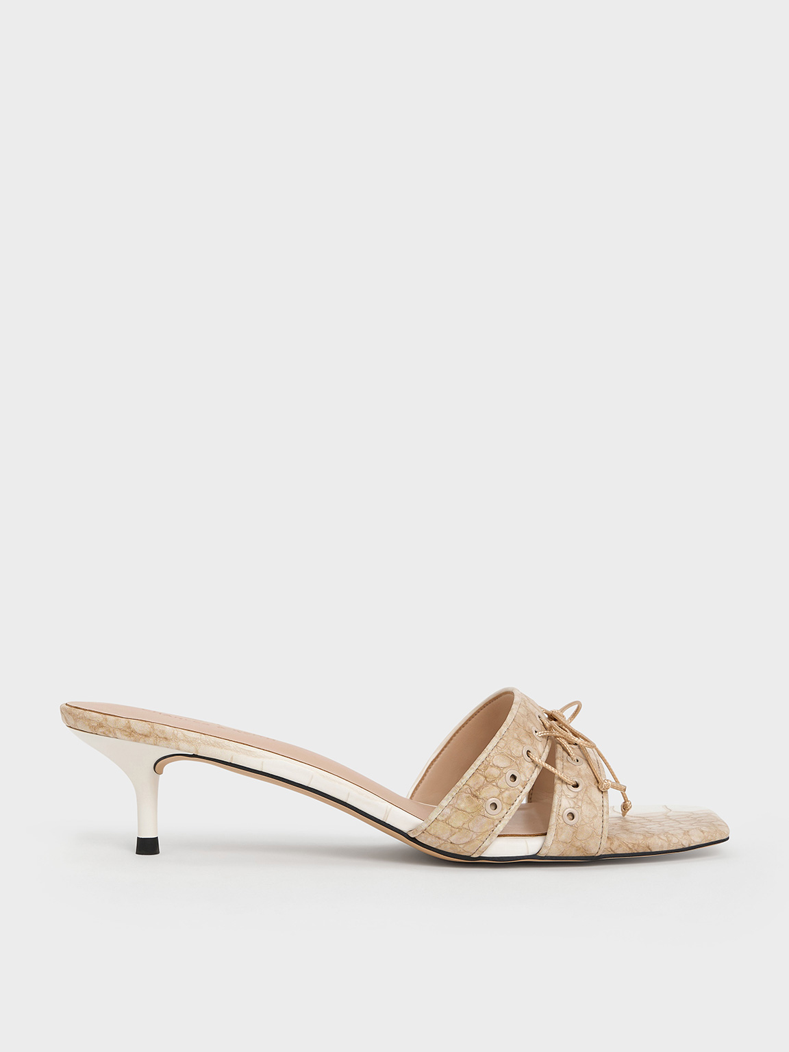 CHARLES & KEITH CHARLES & KEITH - CROC-EFFECT LACE-UP DOUBLE-STRAP KITTEN-HEEL MULES