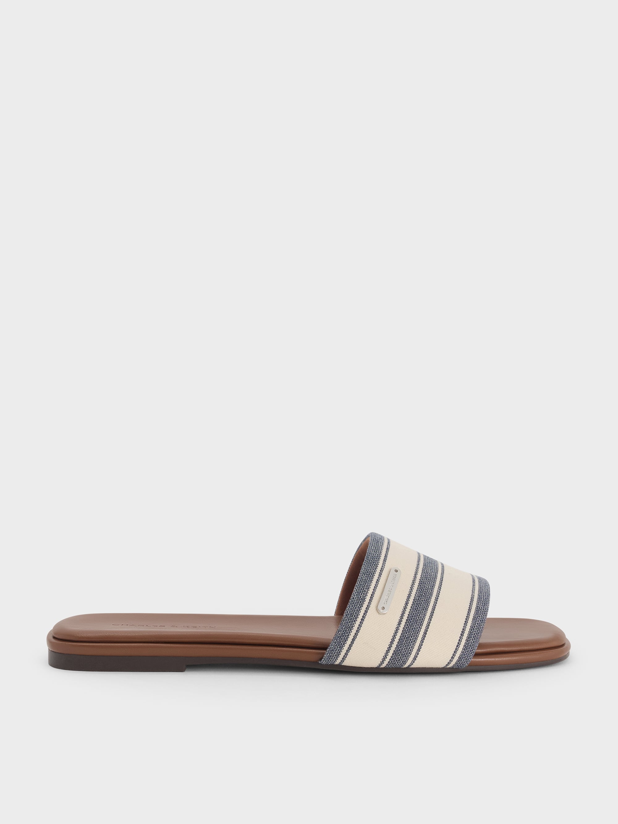 Charles & Keith - Striped Square-Toe Slide Sandals