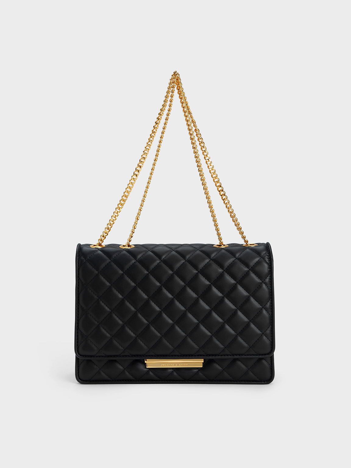 Charles & Keith Push-lock Quilted Crossbody Bag In Black