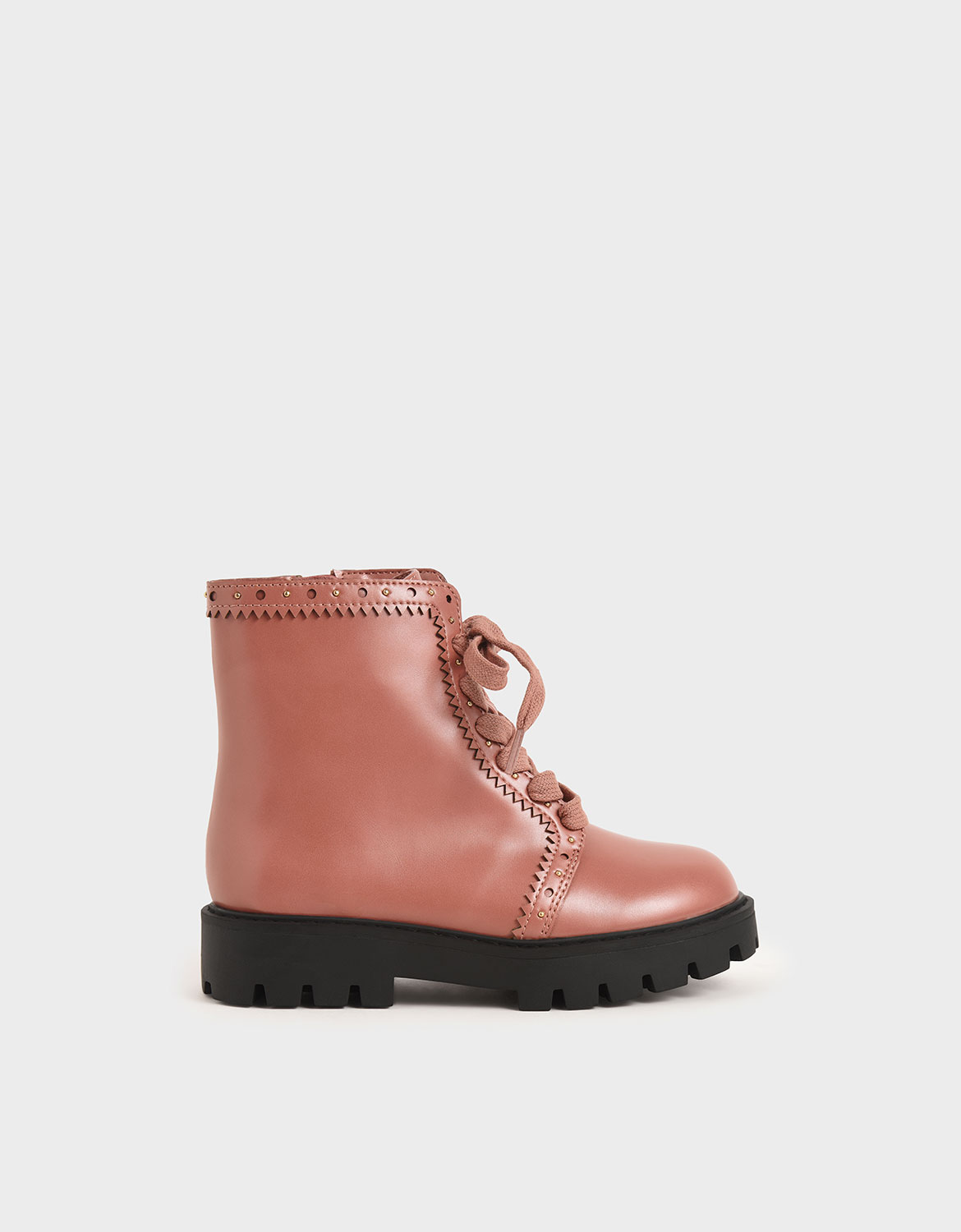 

Girls' Studded Lace-Up Ankle Boots, Pink