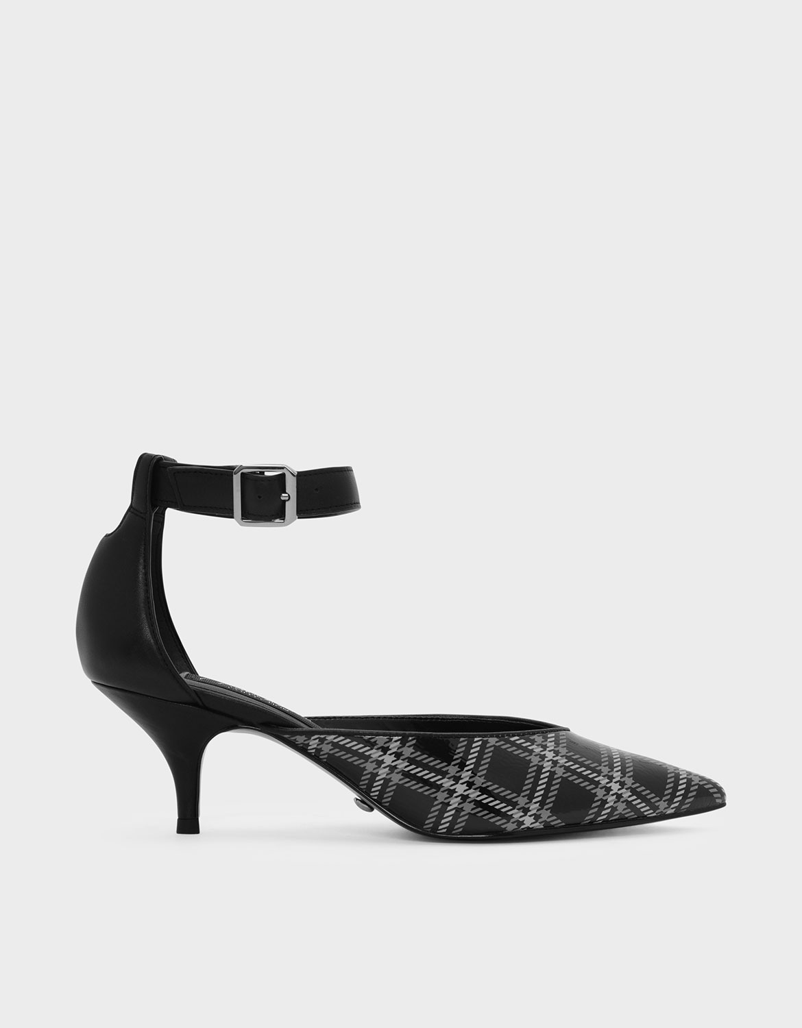 

Ankle Strap Leather Heels, Black textured