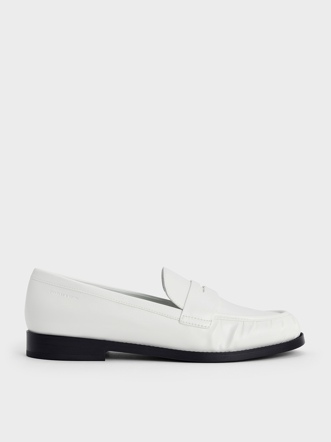 Charles & Keith - Ruched Penny Loafers In White