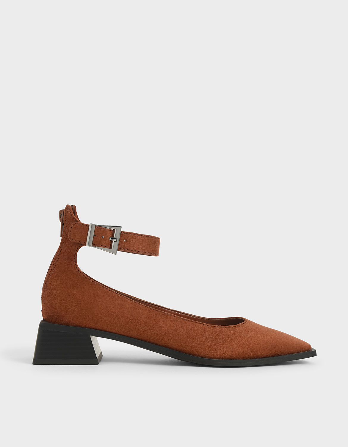 

Textured Ankle Strap Square Toe Pumps, Brick