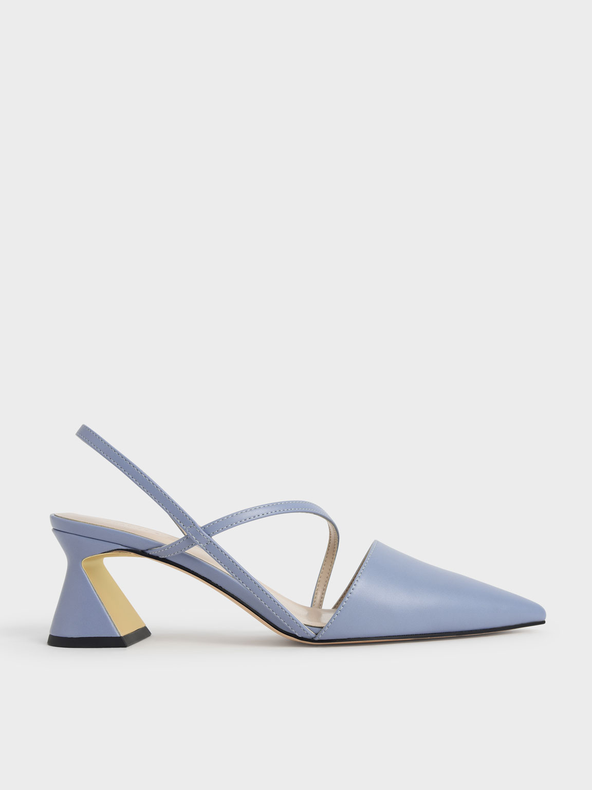 

Asymmetric Strap Geometric Heel Pumps