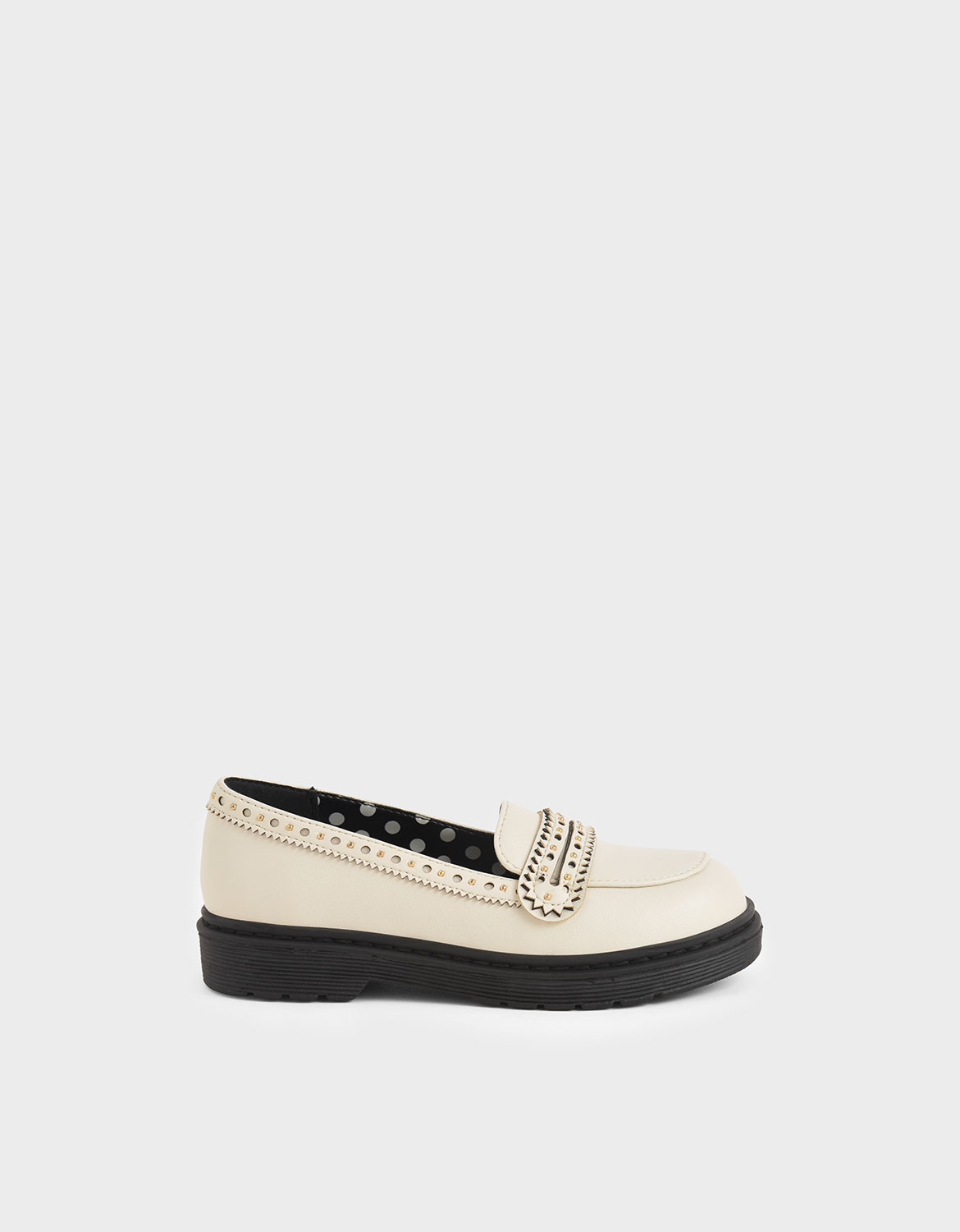 

Girls' Studded Penny Loafers, Chalk