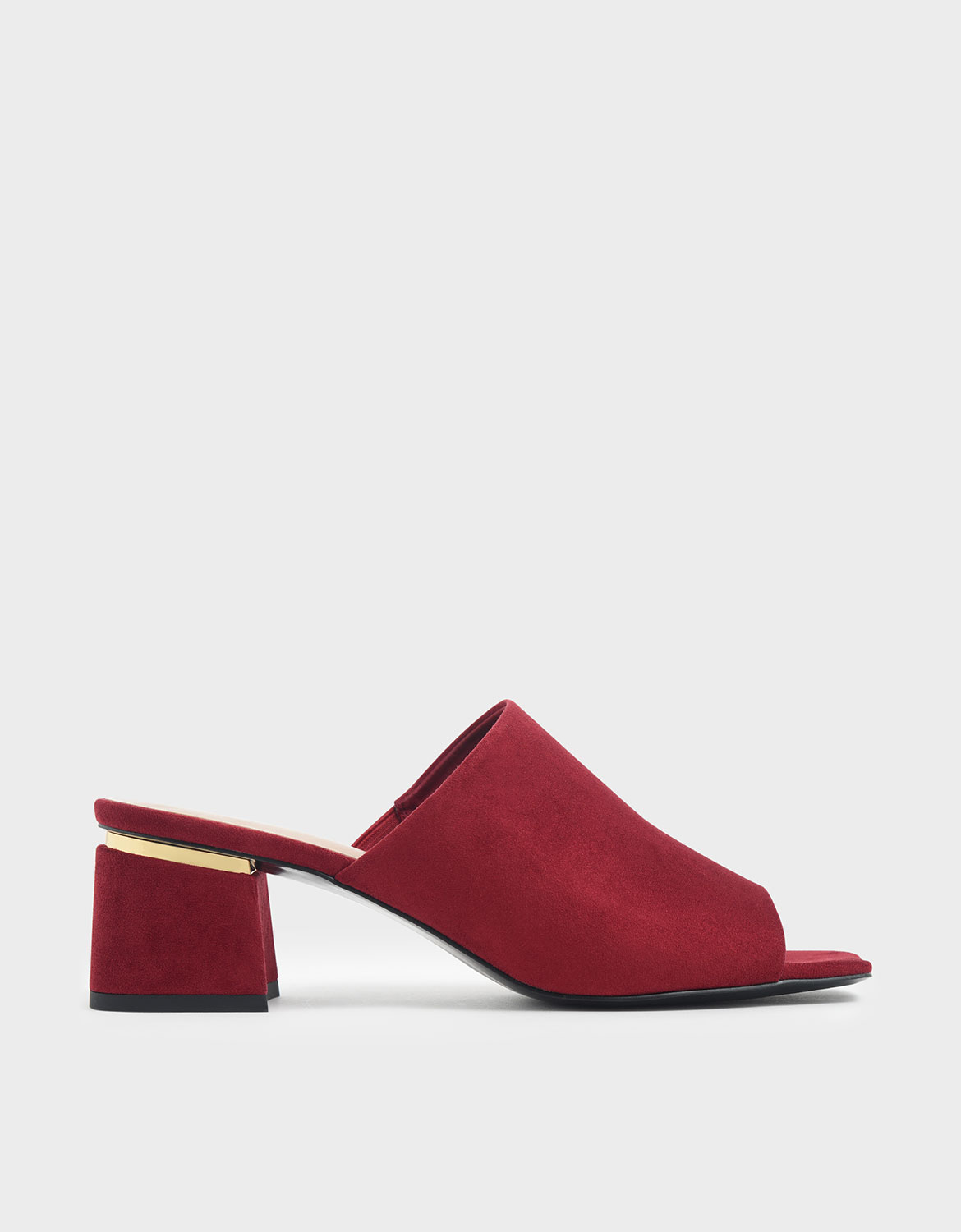

Block Heel Textured Slide Sandals, Red