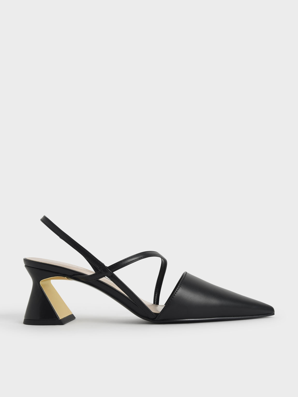 

Asymmetric Strap Geometric Heel Pumps, Black
