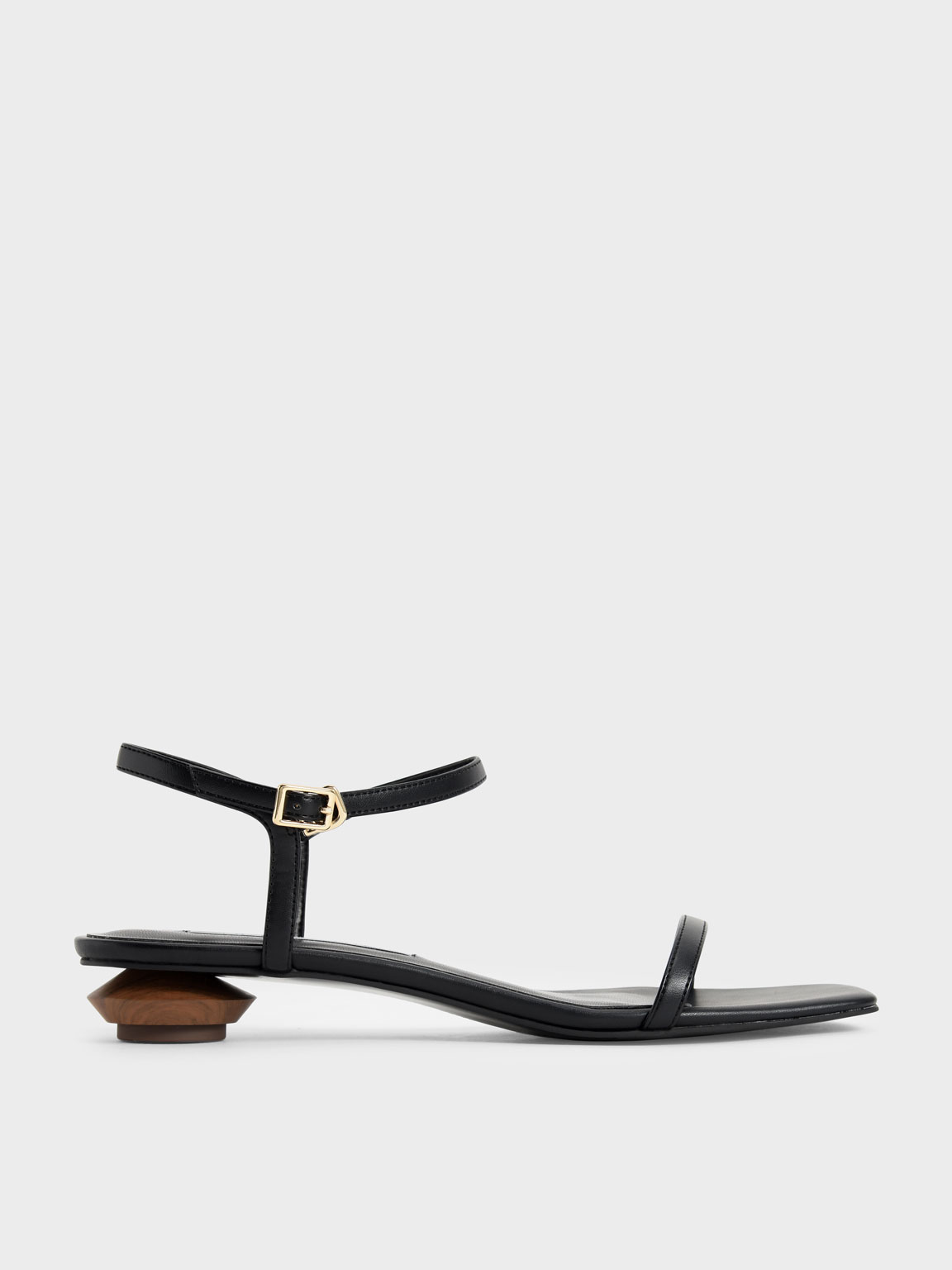 

Sculptural Heel Ankle Strap Sandals, Black