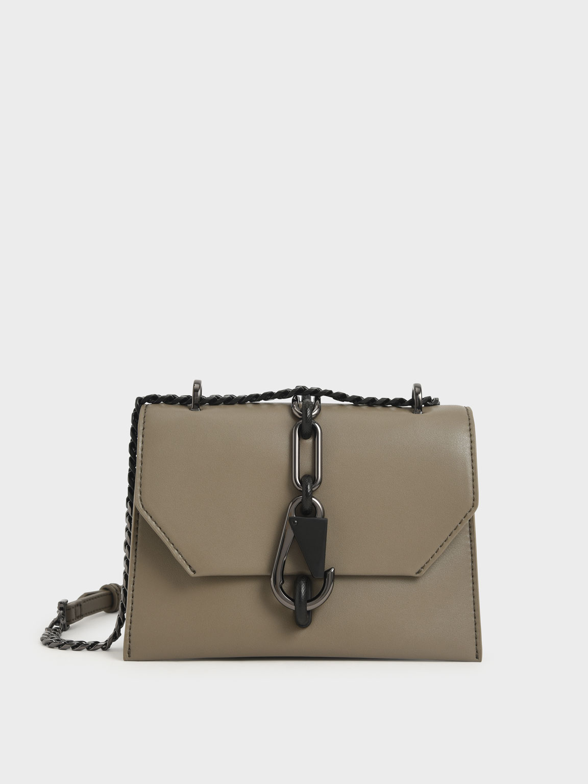 

Metallic Accent Turn-Lock Crossbody Bag, Taupe