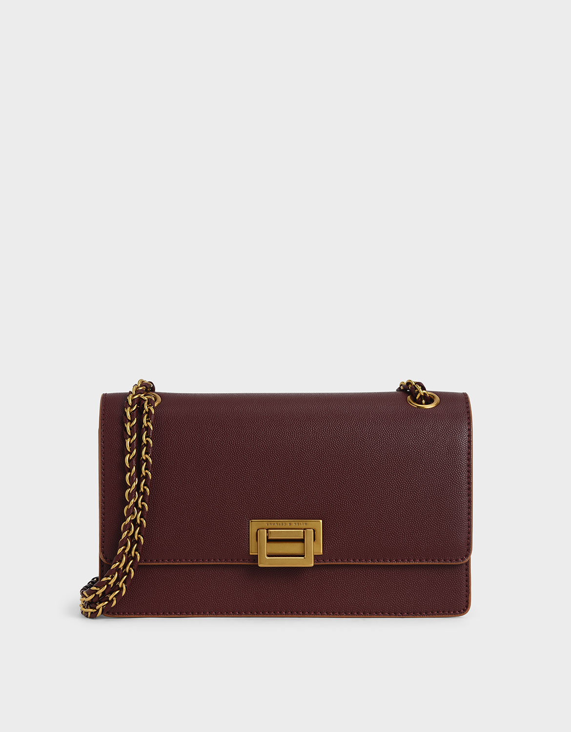 

Chain Strap Push-Lock Shoulder Bag, Burgundy