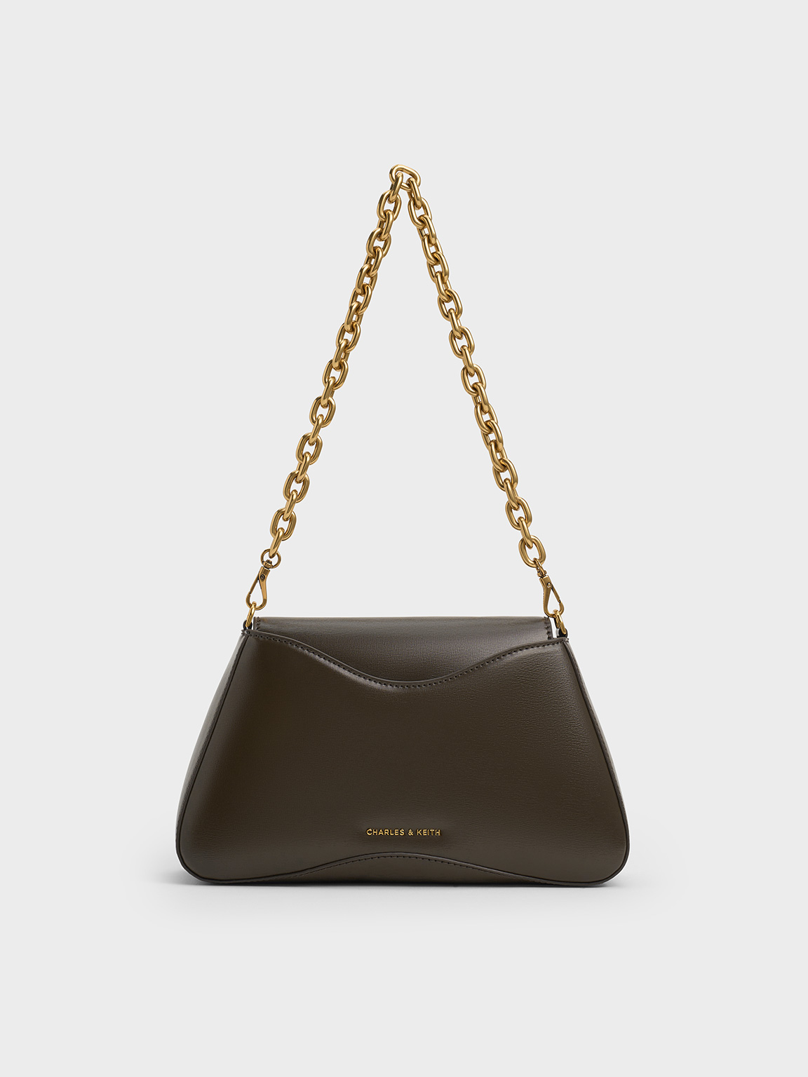 Charles & Keith - Sybill Trapeze Chain-handle Bag In Dark Moss