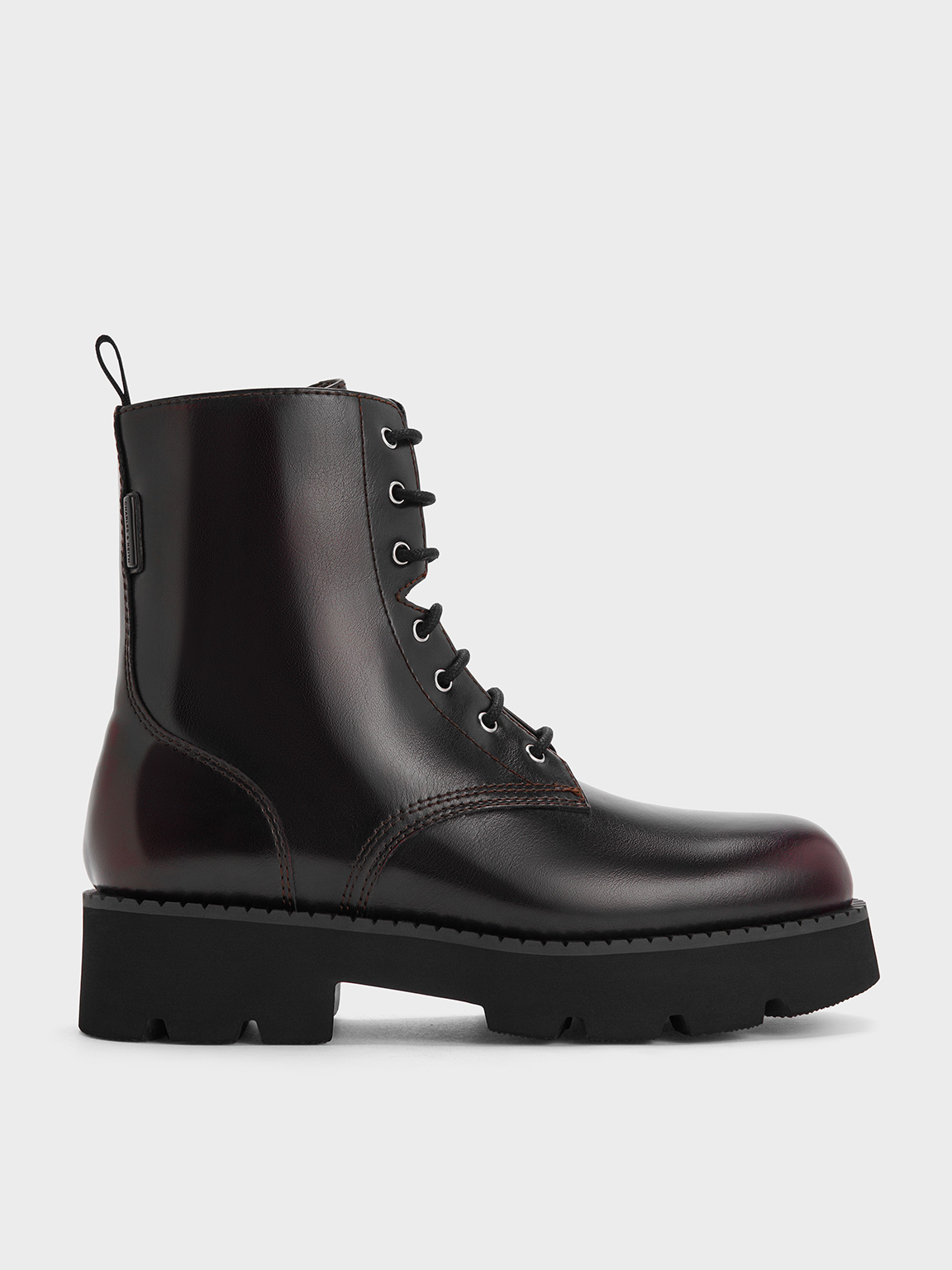 Burgundy Ridged Sole Lace Up Combat Boots CHARLES KEITH UK