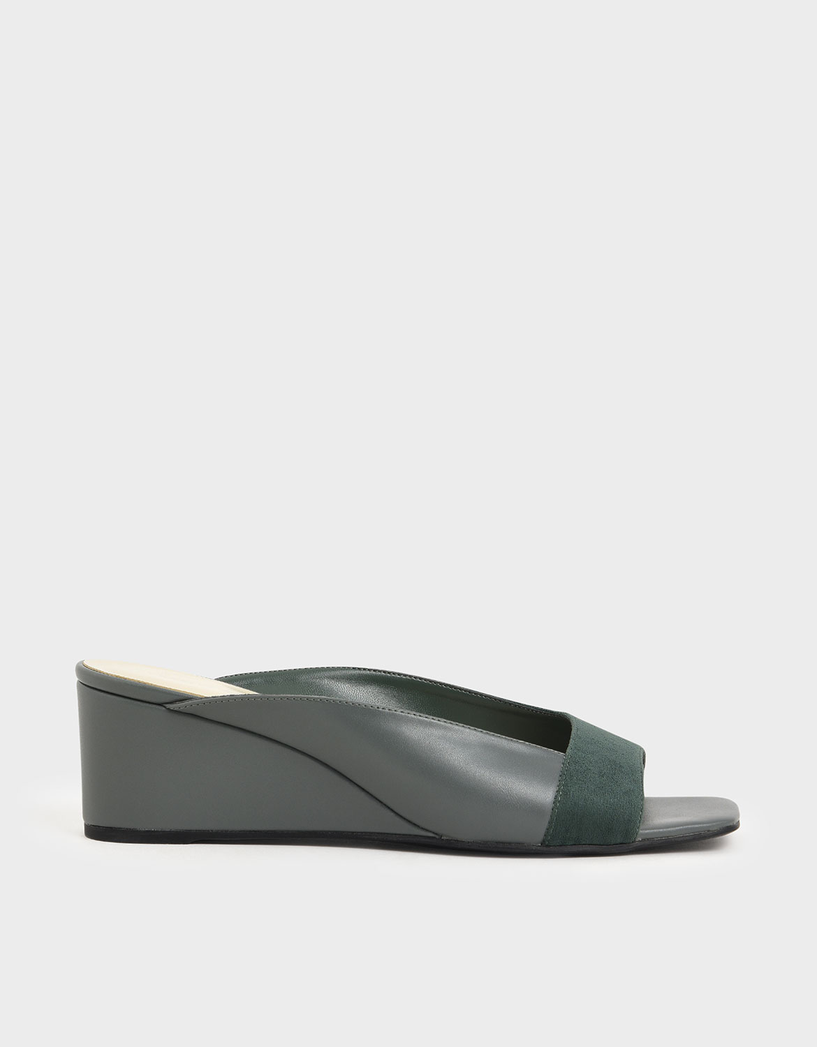 

Asymmetrical Open Toe Wedges, Green