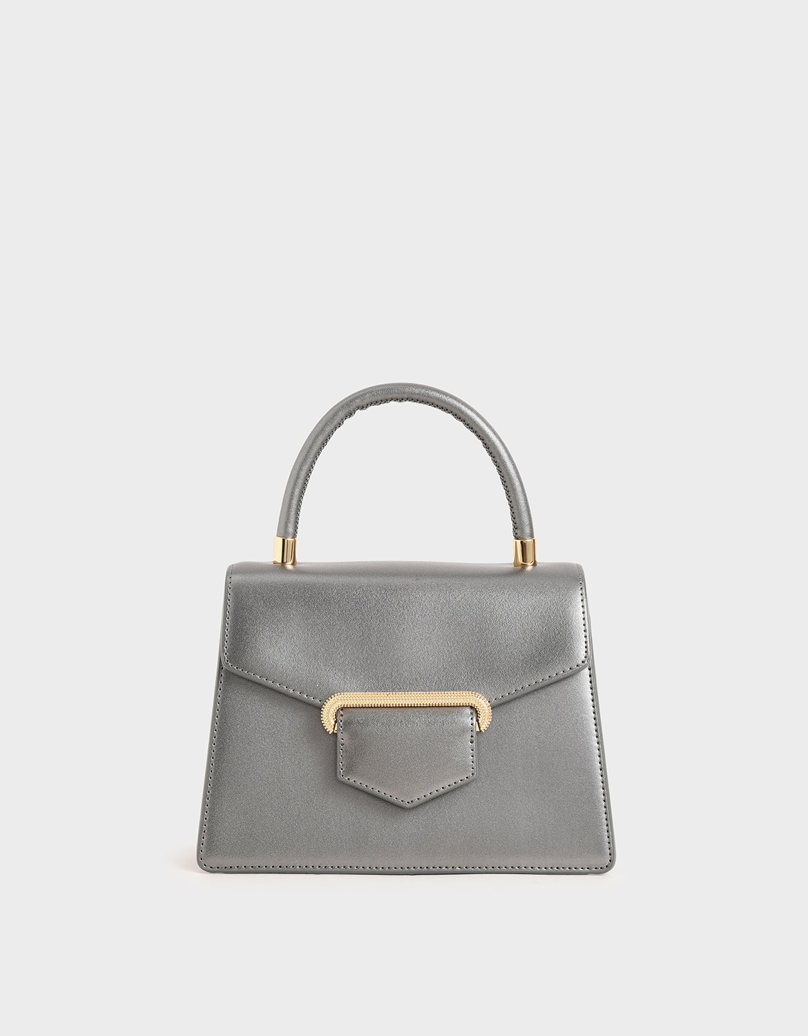 

Leather Metallic Accent Handbag, Silver